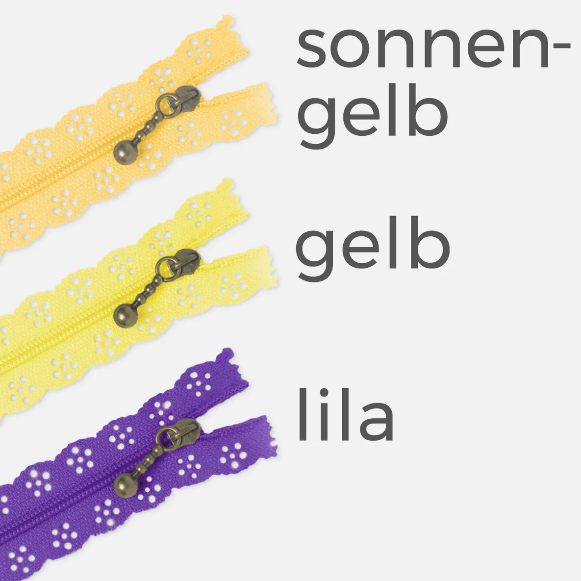 Spitzen-Reißverschluss 20cm Farbauswahl sonnengelb gelb lila