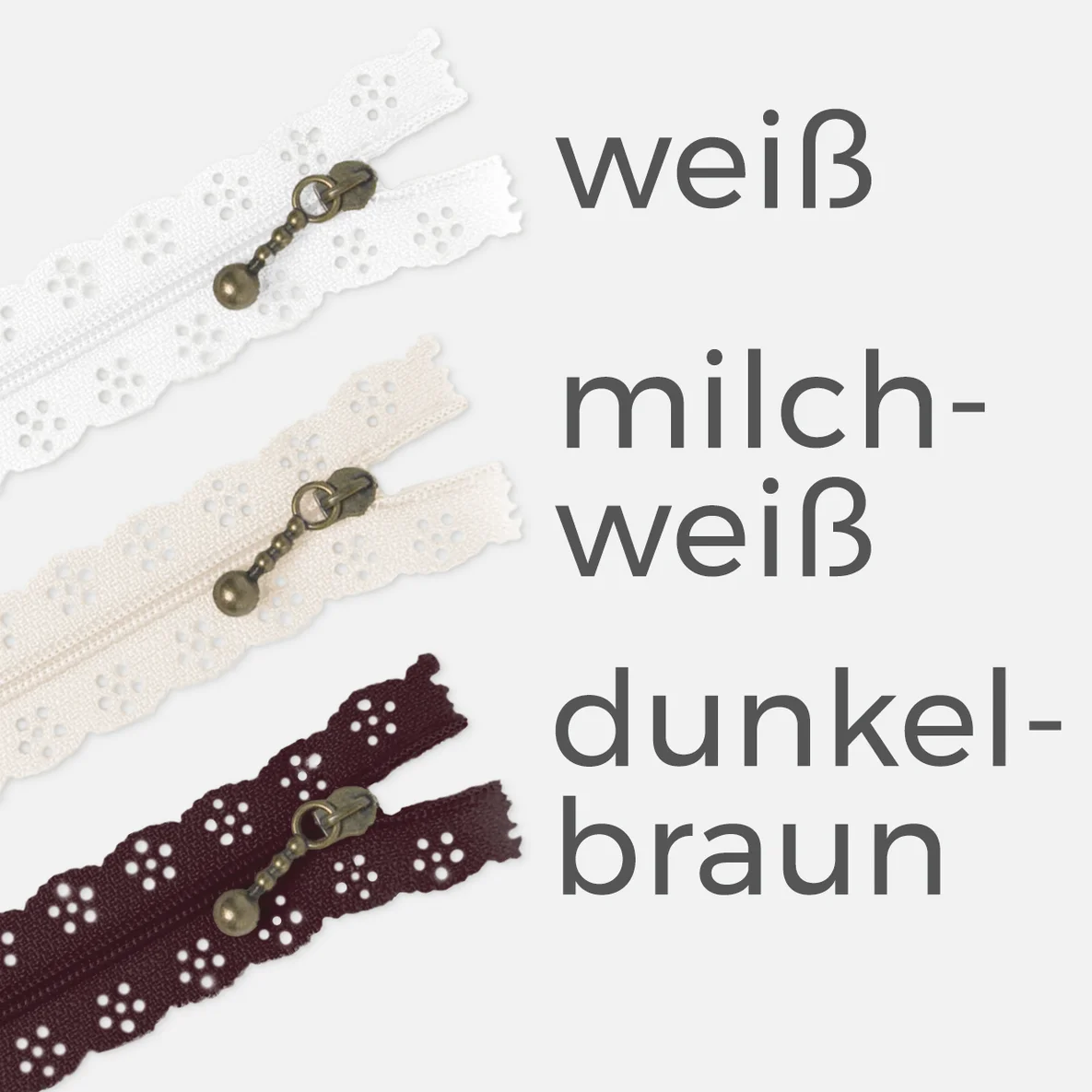 Spitzen-Reißverschluss 20cm Farbauswahl weiß milchweiß dunkelbraun