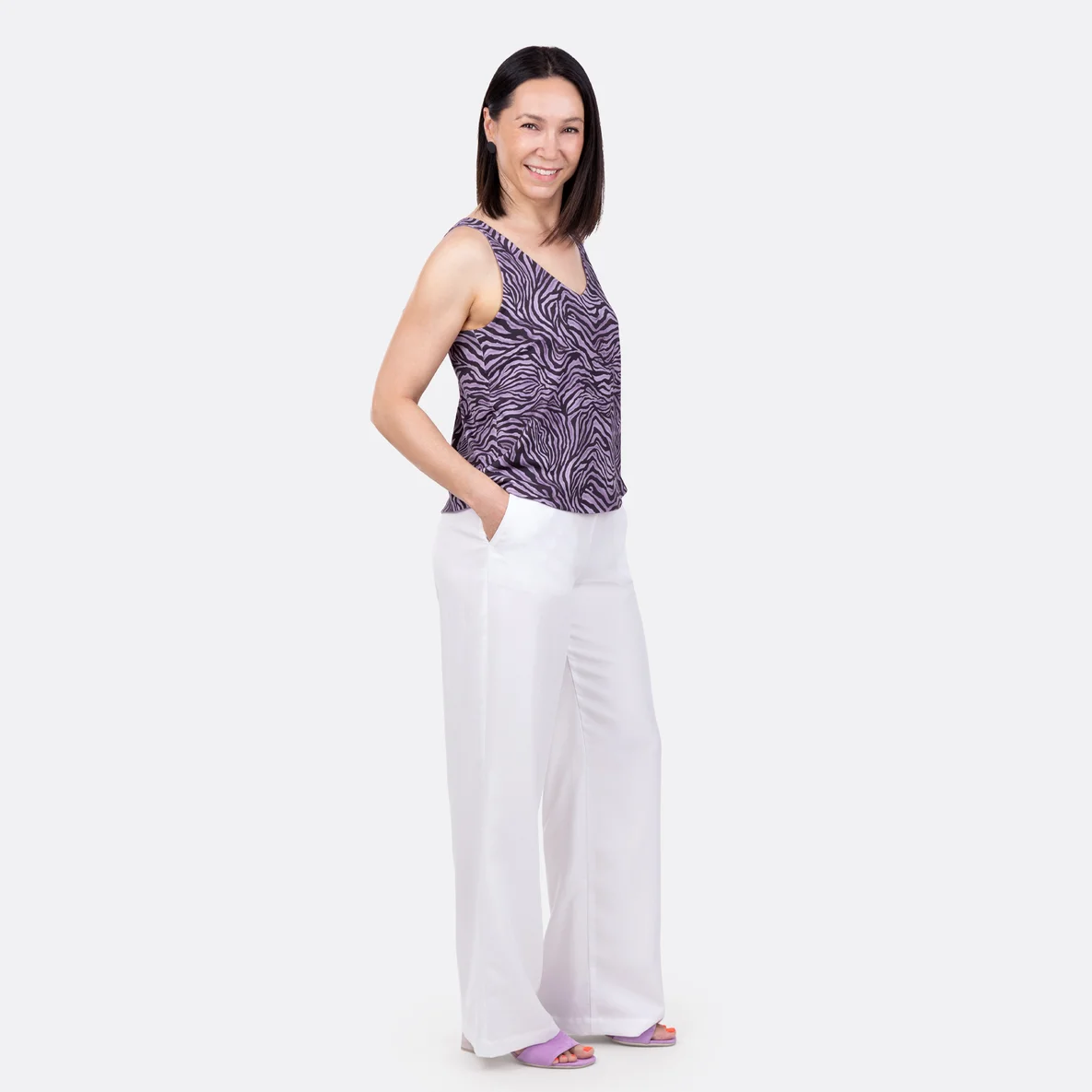 Damenhose nähen aus Tencelleinen Stoff weiß
