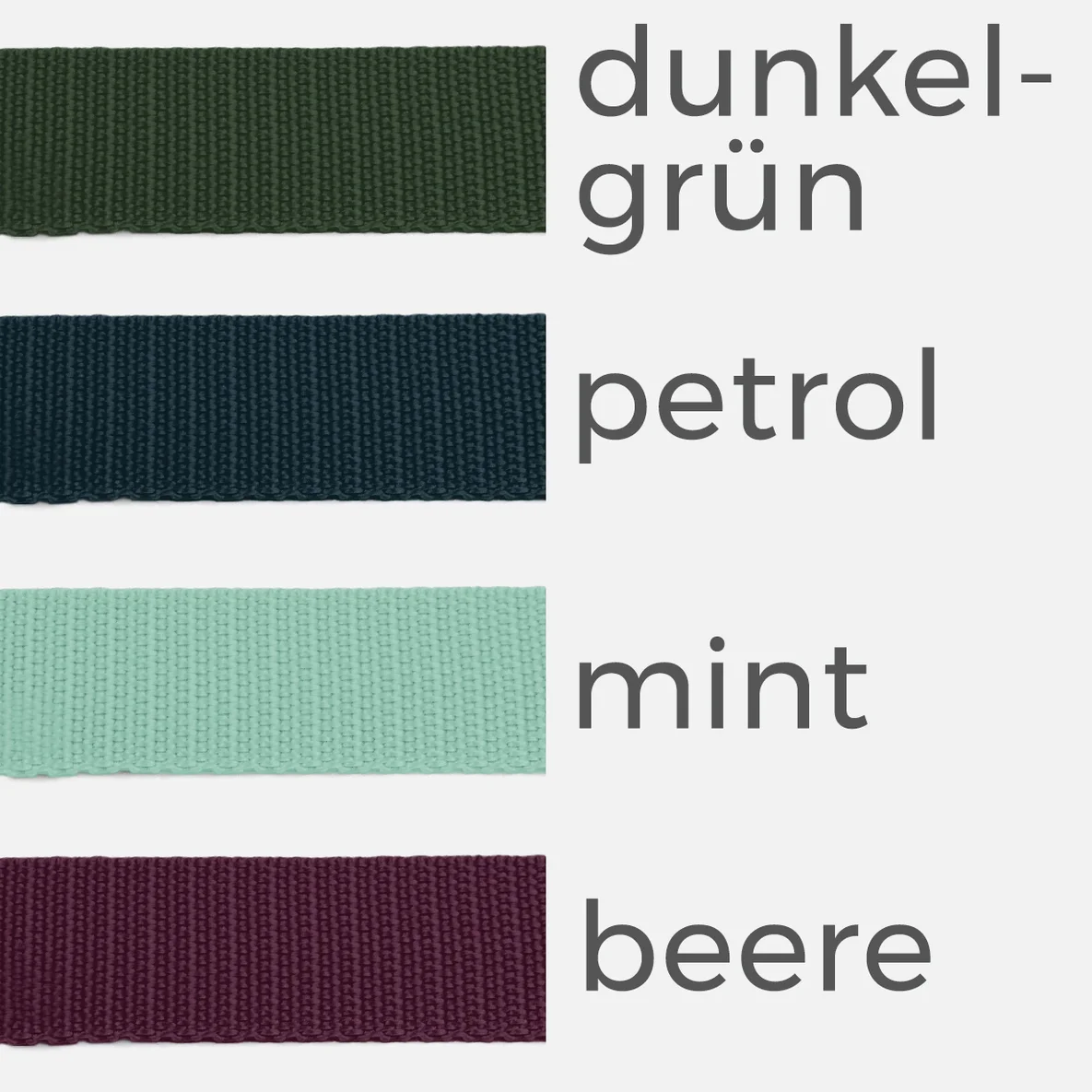 Gurtband 25mm Baumwollmix Soft 3m Länge, Dunkelgrün D190, Petrol D103, Mint D871, Beere D230