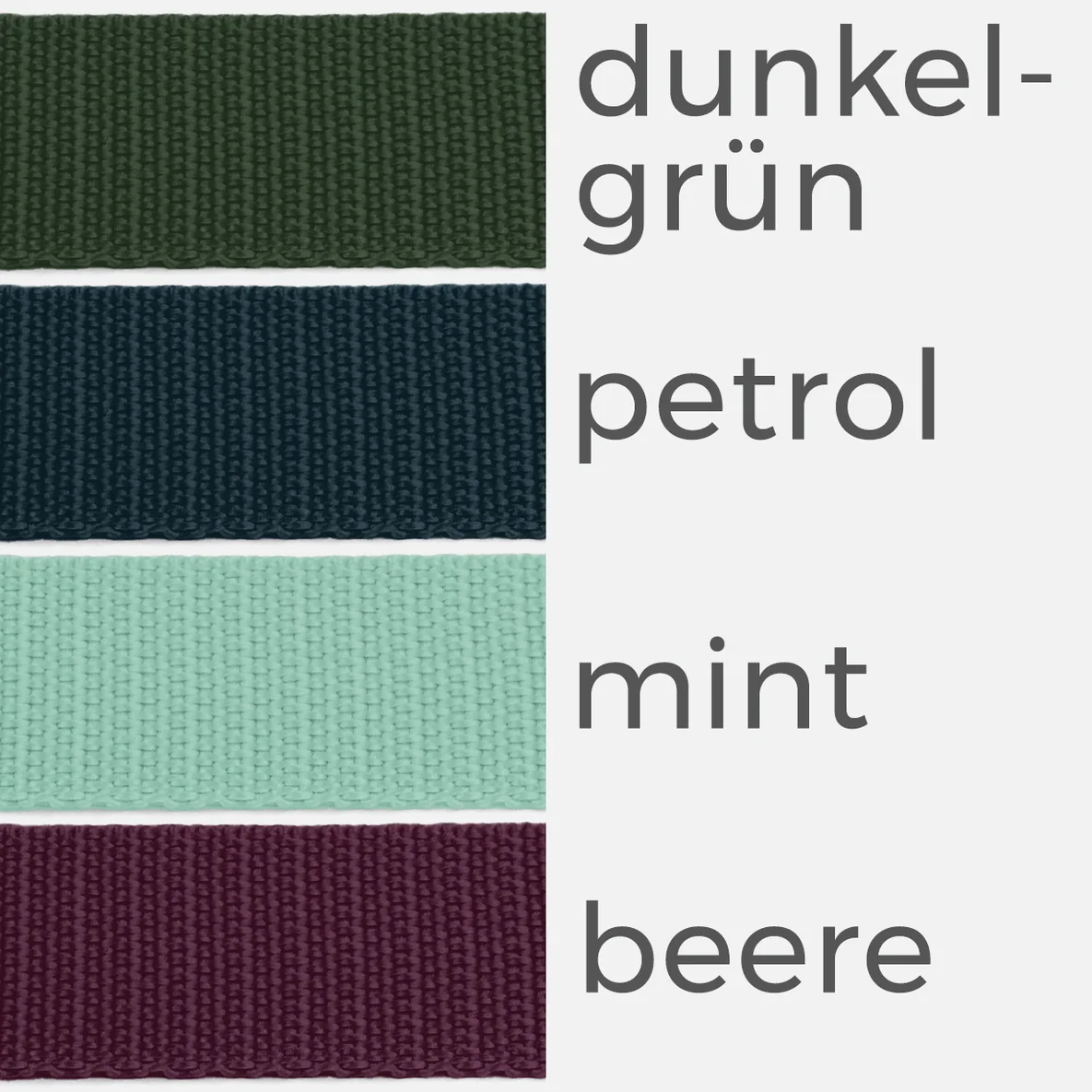 Gurtband 40mm Baumwollmix Soft 3m Länge, Dunkelgrün D190, Petrol D103, Mint D871 , Beere D230