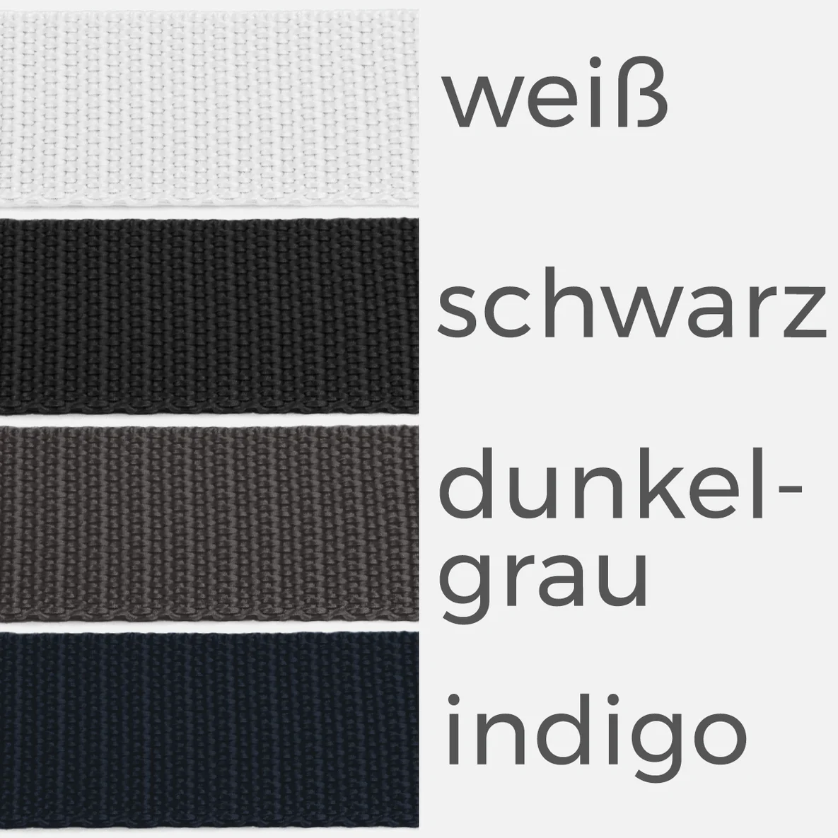 Gurtband 40mm Baumwollmix Soft 3m Länge, Weiß B3/Schwarz B5/Dunkelgrau D306/Indigo D196