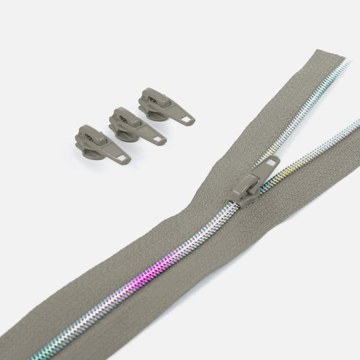 Regenbogen Reißverschluss 4mm Raupe Mausgrau B24 3m lang