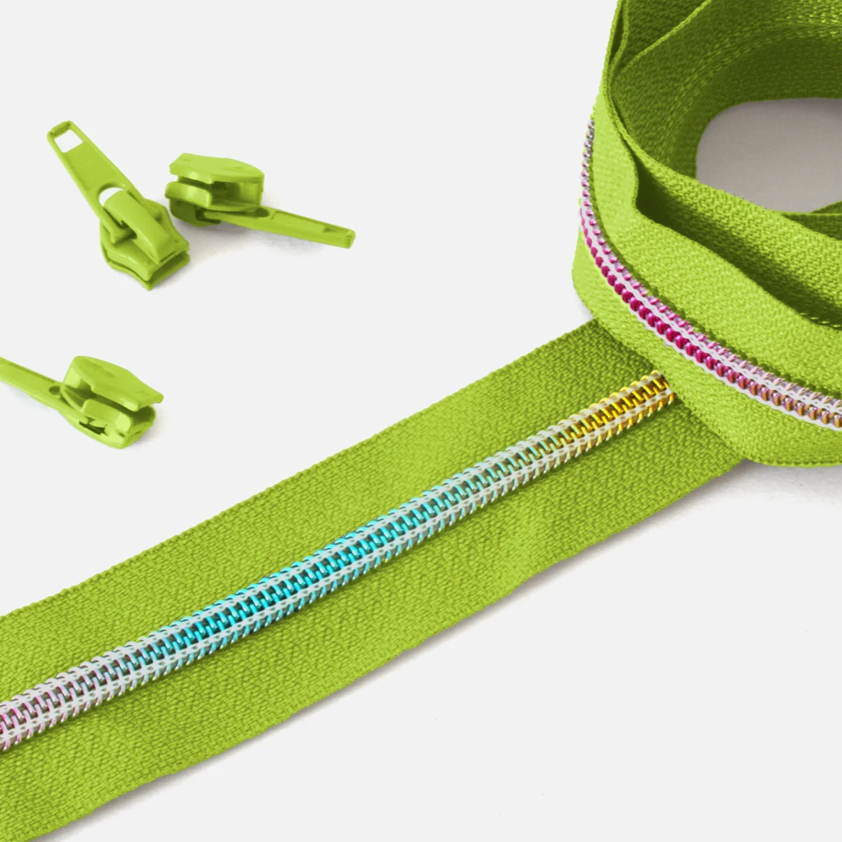 Regenbogen Reißverschluss 6,5mm Raupe Apfelgrün B44 3m lang