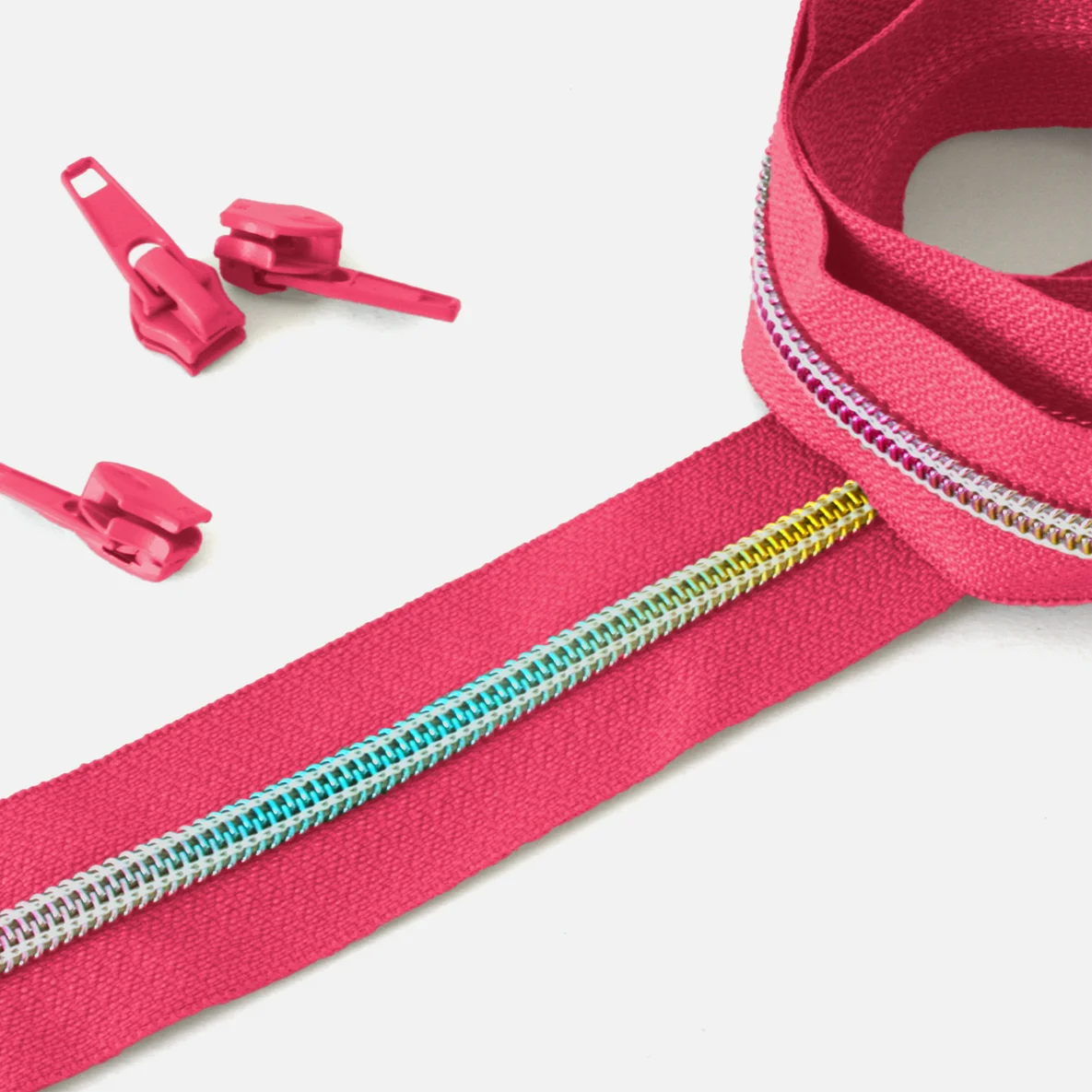 Reißverschluss, 6,5 mm, 3 Meter Länge, pink, Regenbogen, metallisiert