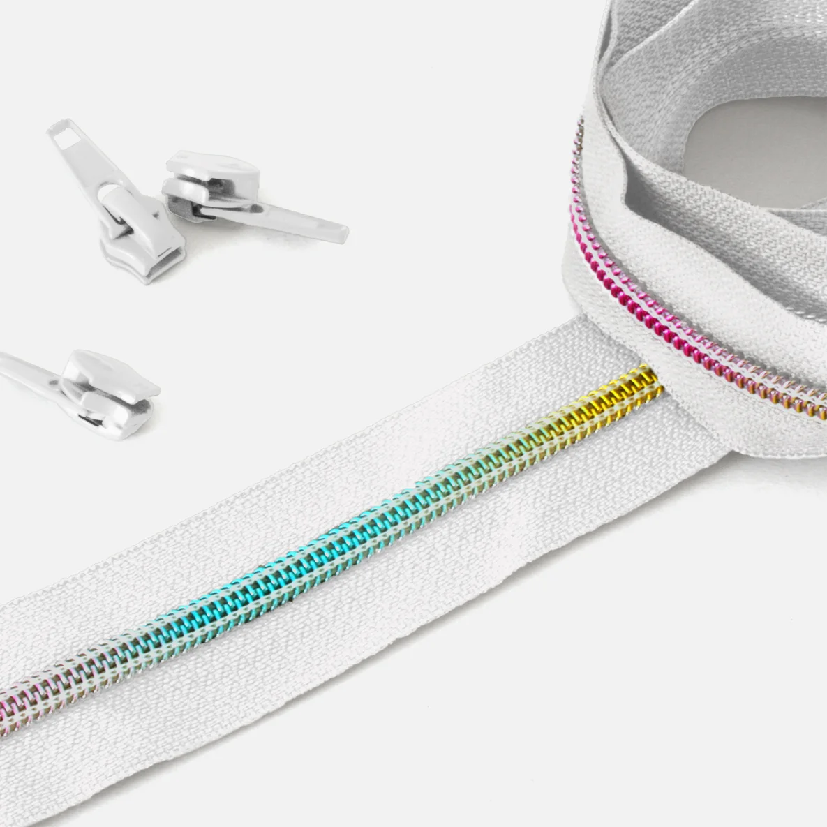 Regenbogen Reißverschluss 6,5mm Raupe Weiß B3 3m lang