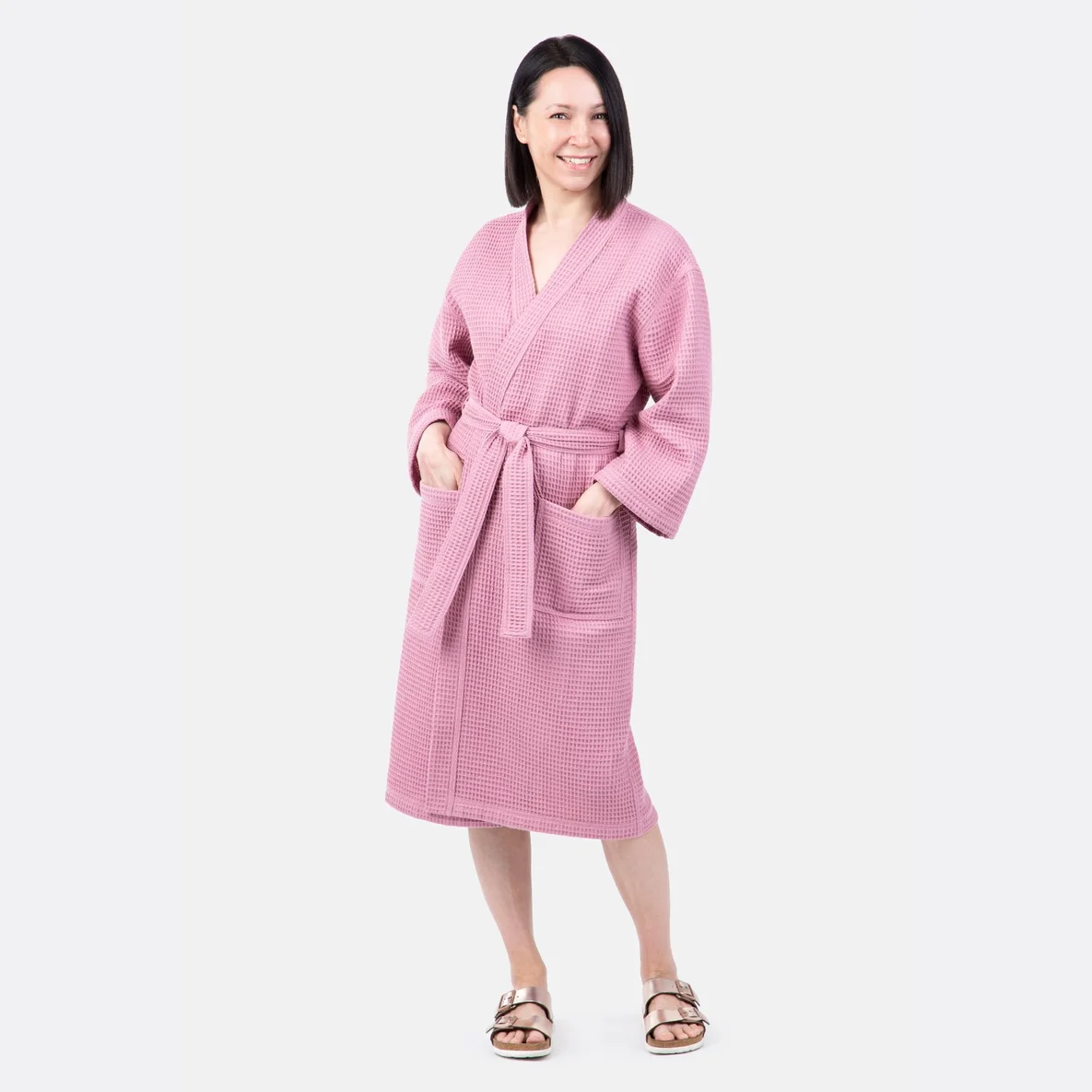 Bademantel nähen Schnittmuster Waffelpique altrosa