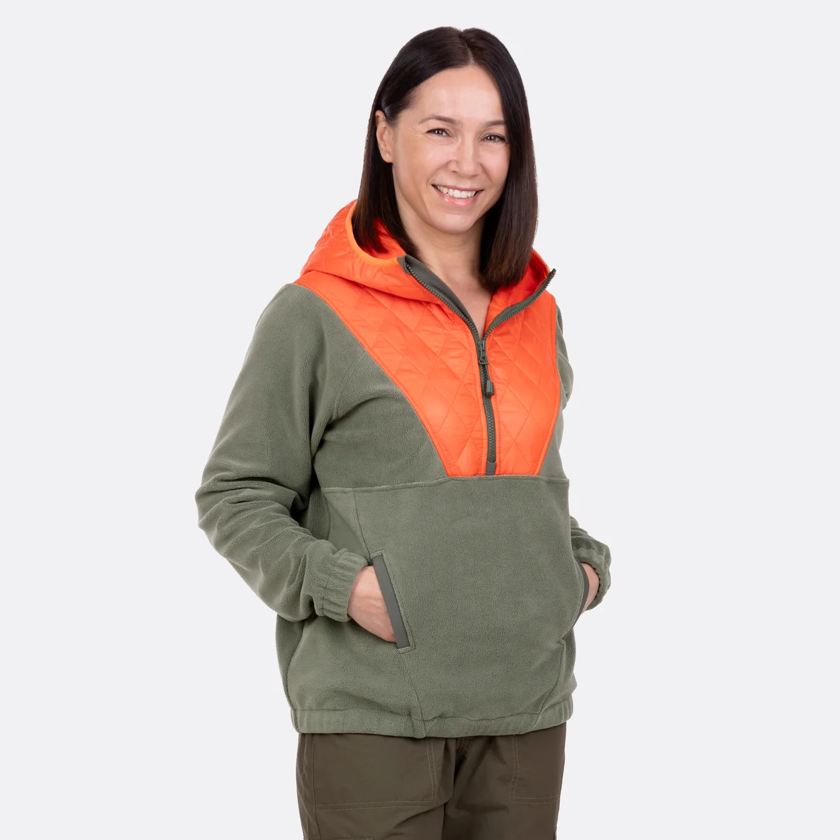 Mikrofleece Stoff altgruen Troyer mit Kapuze naehen