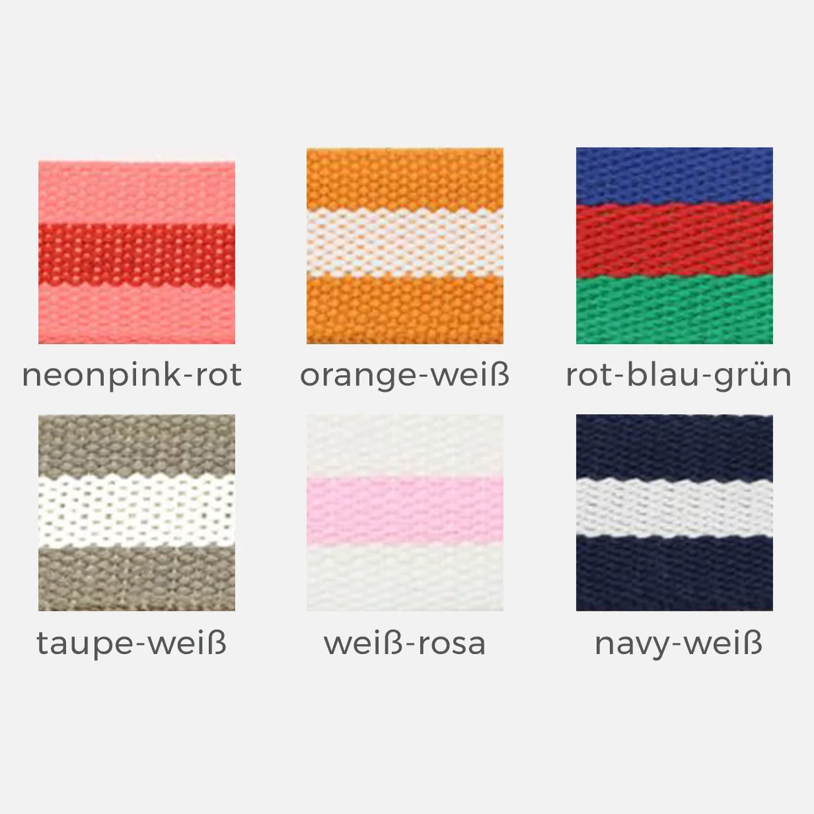 Gurtband 38 mm Colorblock, Streifen, Meterware, Neonpink-Rot, Orange-weiß, Rot-Blau-Grün, Taupe-Weiß, Weiß-Rosa, Navy-Weiß