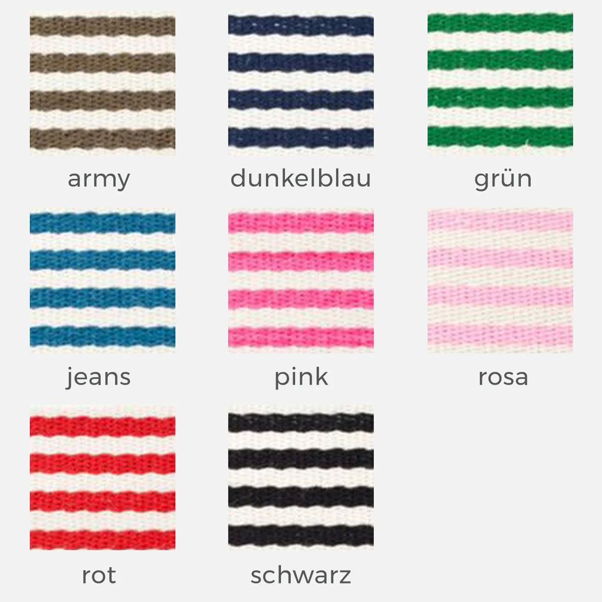 Gurtband 40mm gestreift Meterware, Army, Dunkelblau, Grün, Jeans, Pink, Rosa, Rot, Schwarz