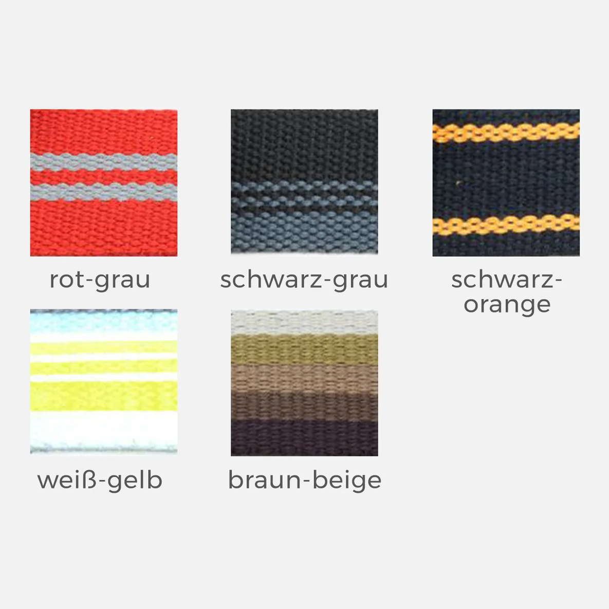 Gurtband 38 mm, Streifenmix, Meterware, Rot-Grau, Schwarz-Grau, Schwarz-Orange, Weiß-Gelb, Braun-Beige