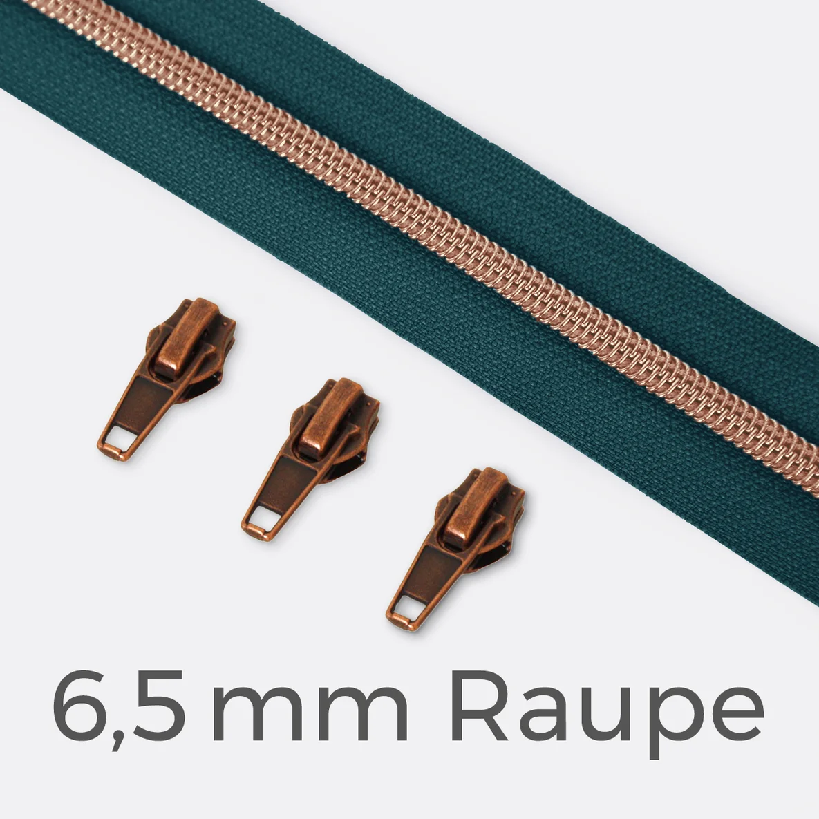 Kupfer Reißverschluss metallisiert 6,5mm petrol D103 1m lang