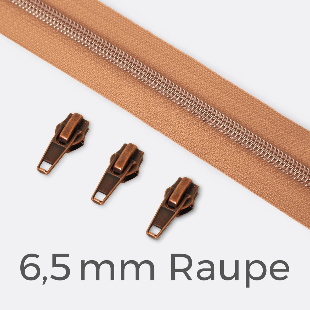 Kupfer Reißverschluss metallisiert 6,5mm apricot D114 1m lang