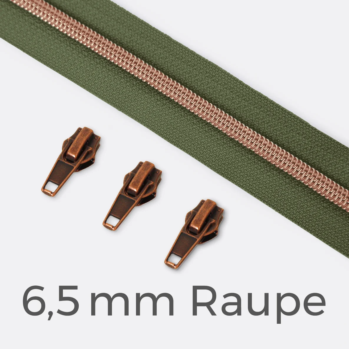 Kupfer Reißverschluss metallisiert 6,5mm army D170 1m lang