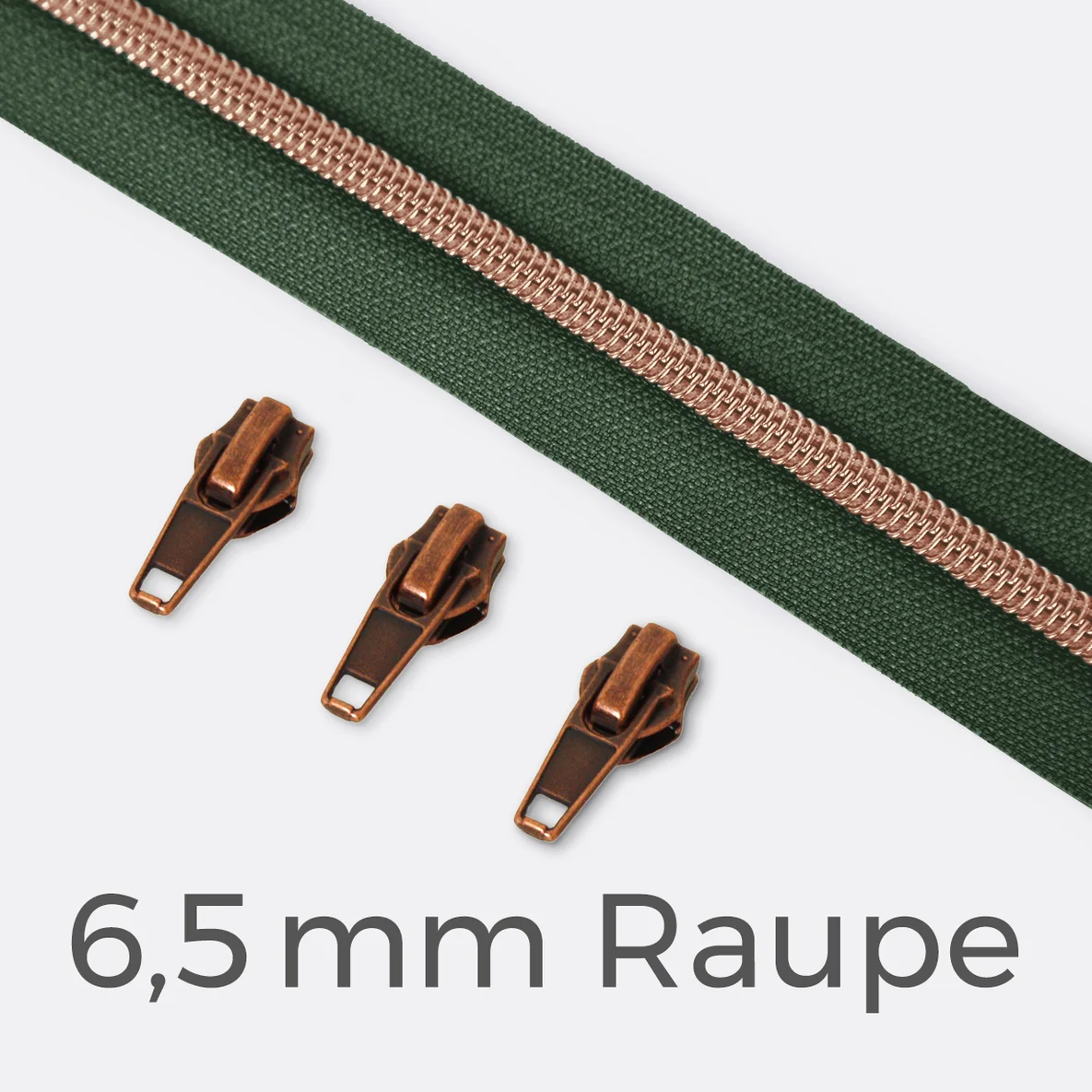 Kupfer Reißverschluss metallisiert 6,5mm dunkelgrün D190 1m lan