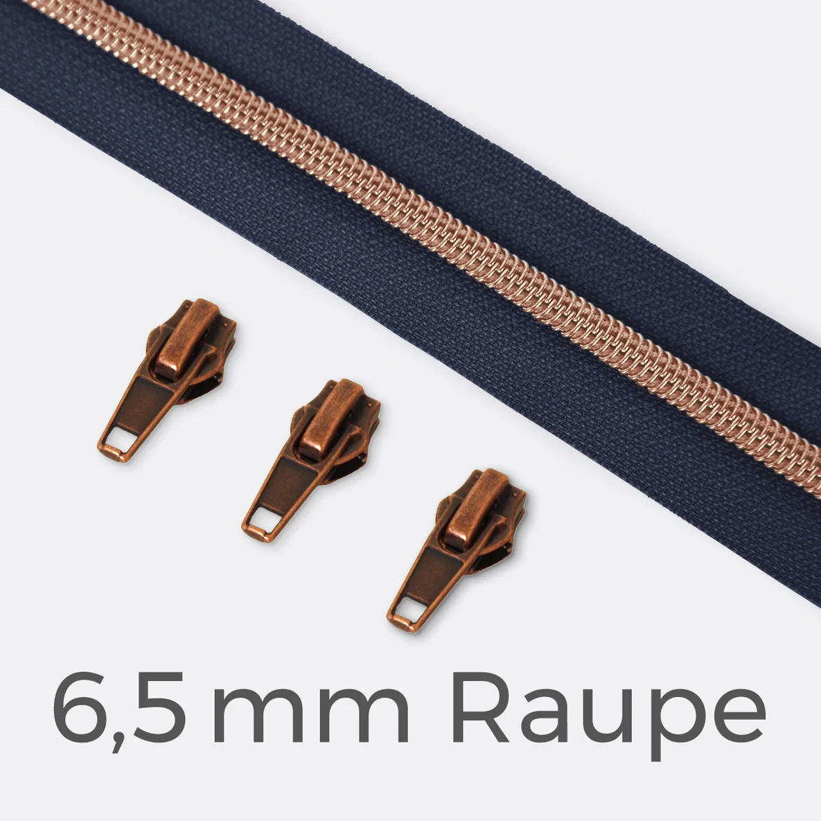 Kupfer Reißverschluss metallisiert 6,5mm Indigo D196 1m lang