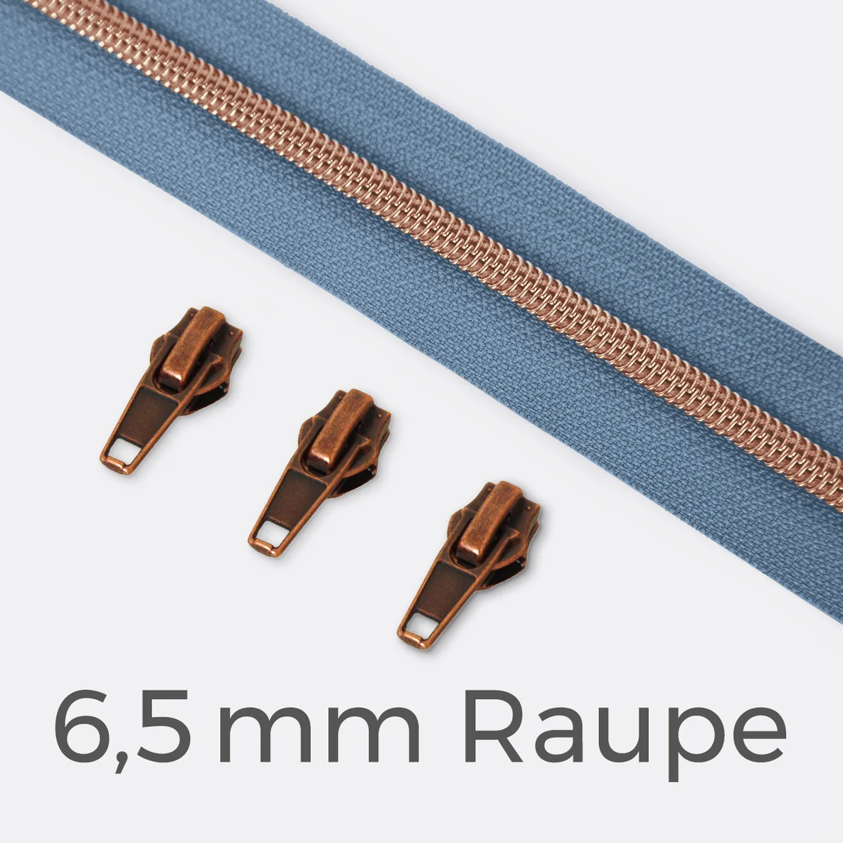 Kupfer Reißverschluss metallisiert 6,5mm Blassblau D205 1m lang