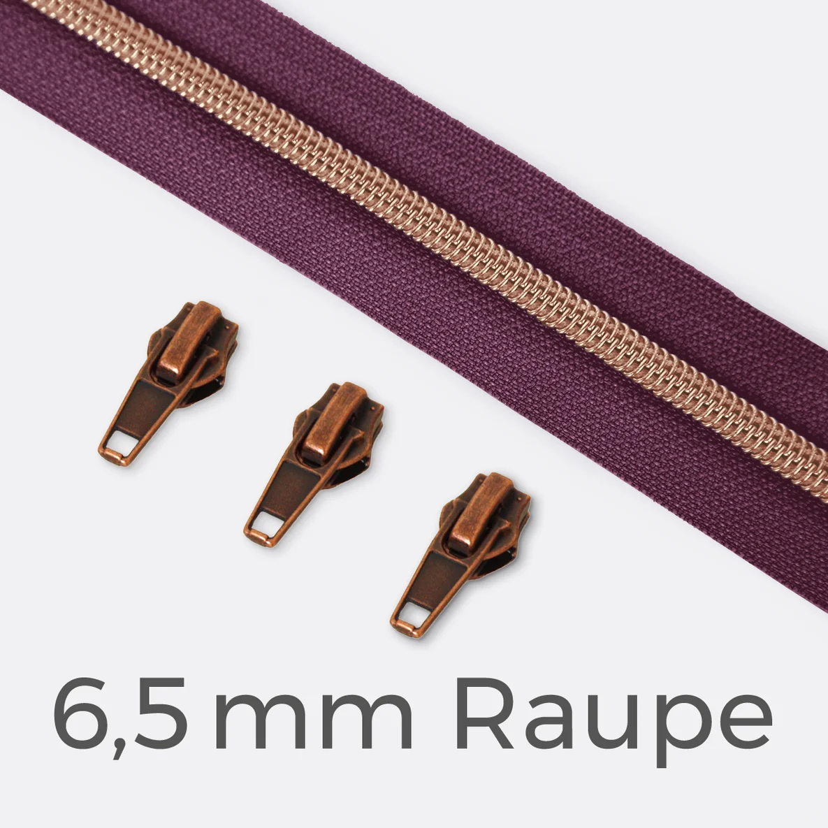 Kupfer Reißverschluss metallisiert 6,5mm Beere D230 1m lang
