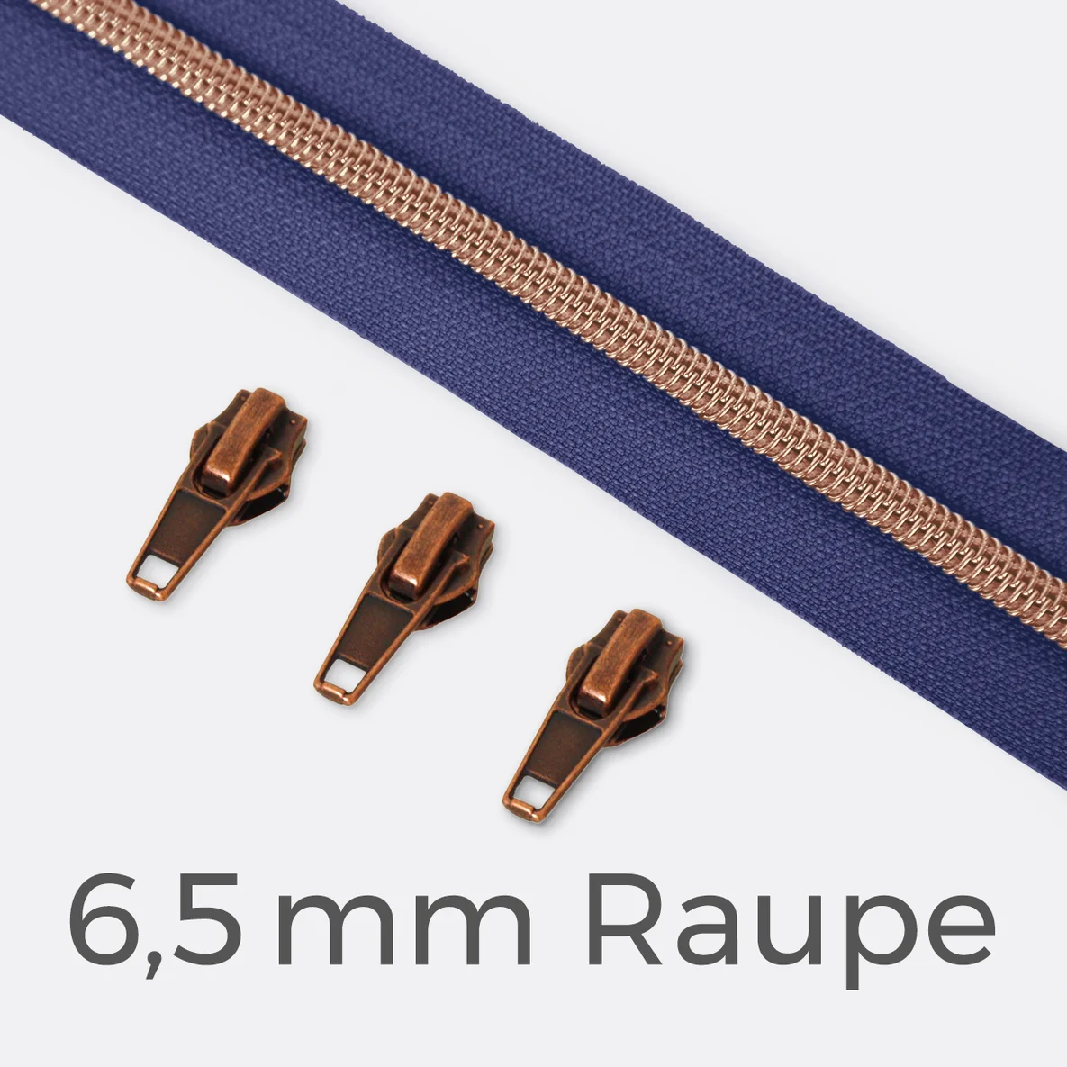 Kupfer Reißverschluss metallisiert 6,5mm dunkles Flieder D231 1m lang