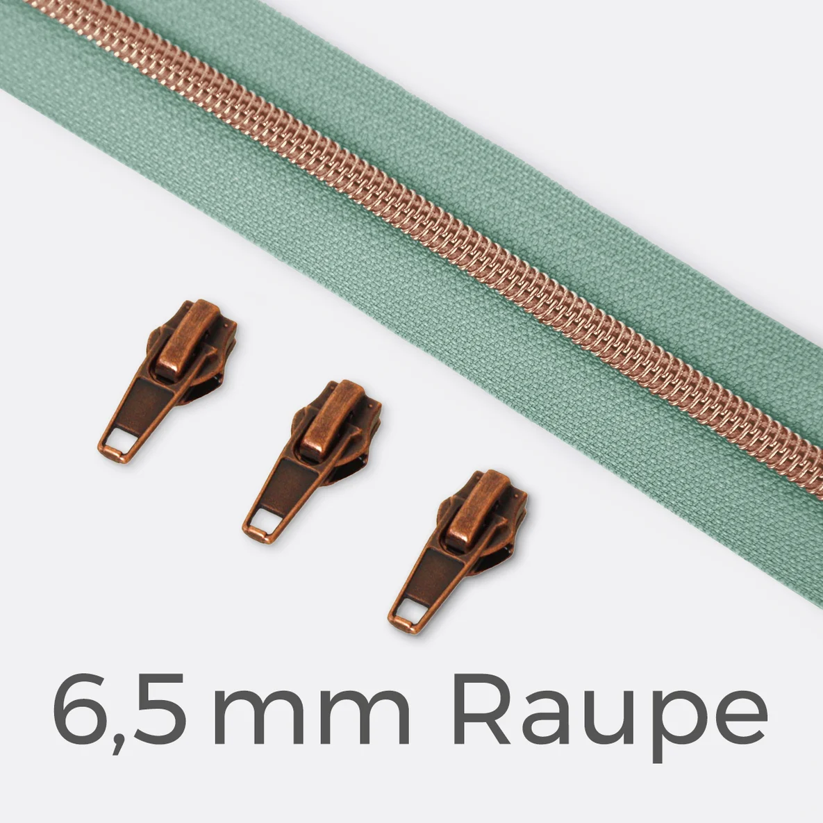 Kupfer Reißverschluss metallisiert 6,5mm Mint D250 1m lang