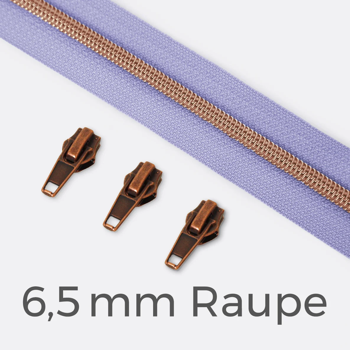 Kupfer Reißverschluss metallisiert 6,5mm helles Flieder D268 1m lang