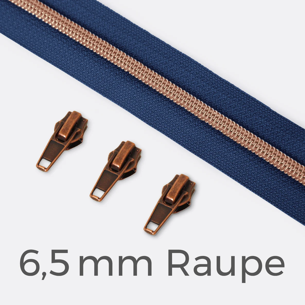 Kupfer Reißverschluss metallisiert 6,5mm Raupe marine D040 1m lang