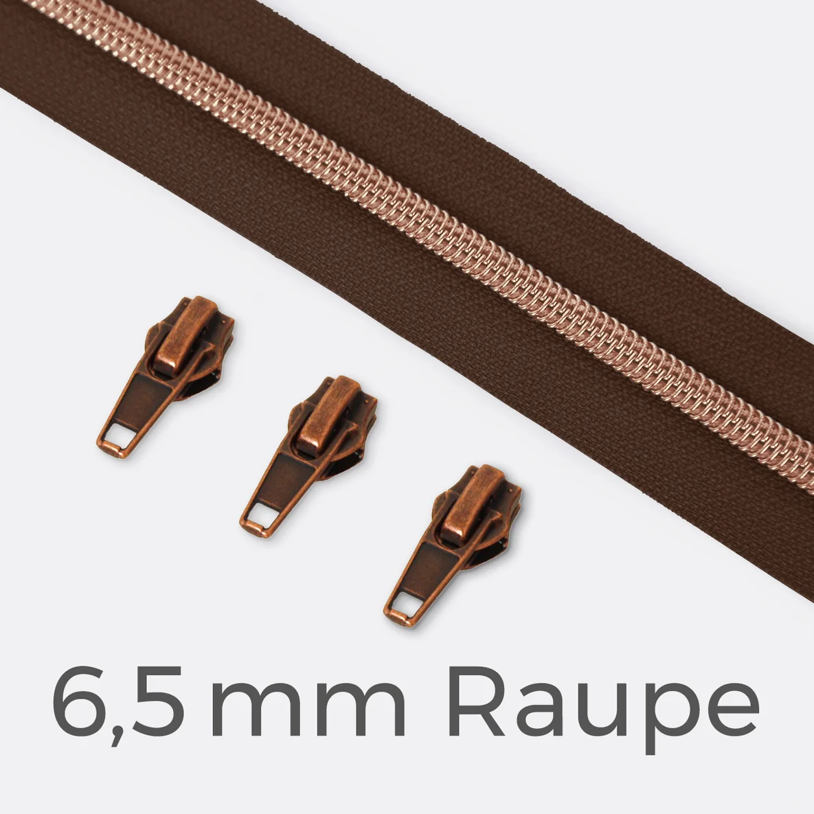 Kupfer Reißverschluss metallisiert 6,5mm Dunkelbraun D568 1m lang