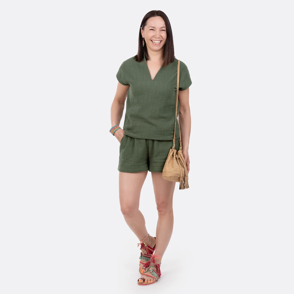 Schnittmuster Shorts Paula Shirt Penny knaki Musselin nähen