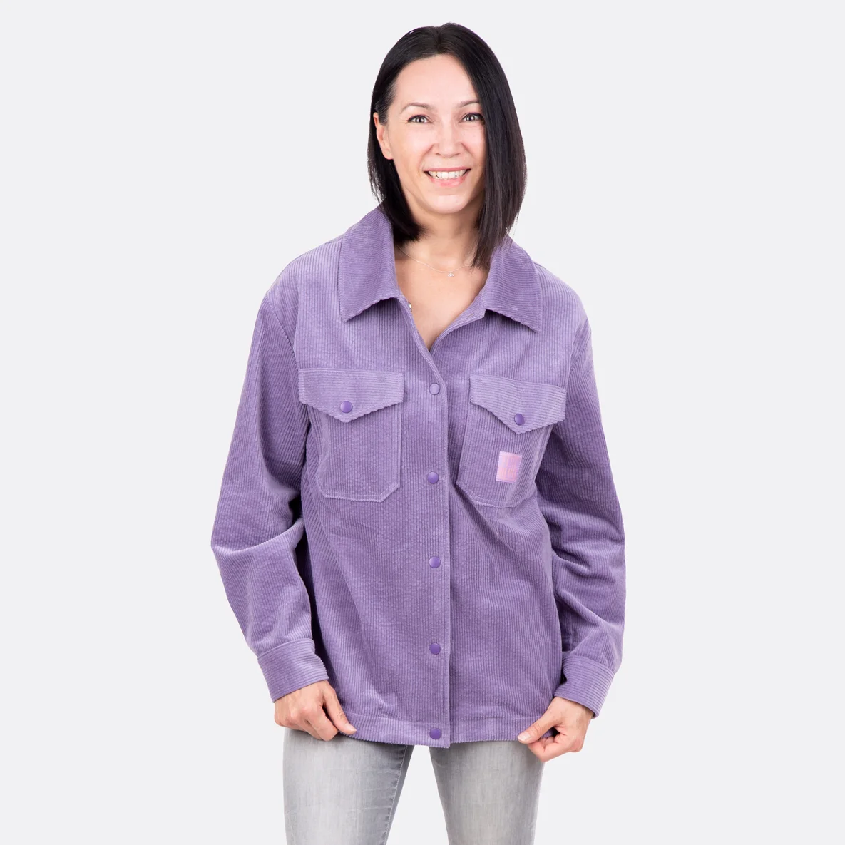 Schnittmuster Hemdjacke Cord lila selber nähen