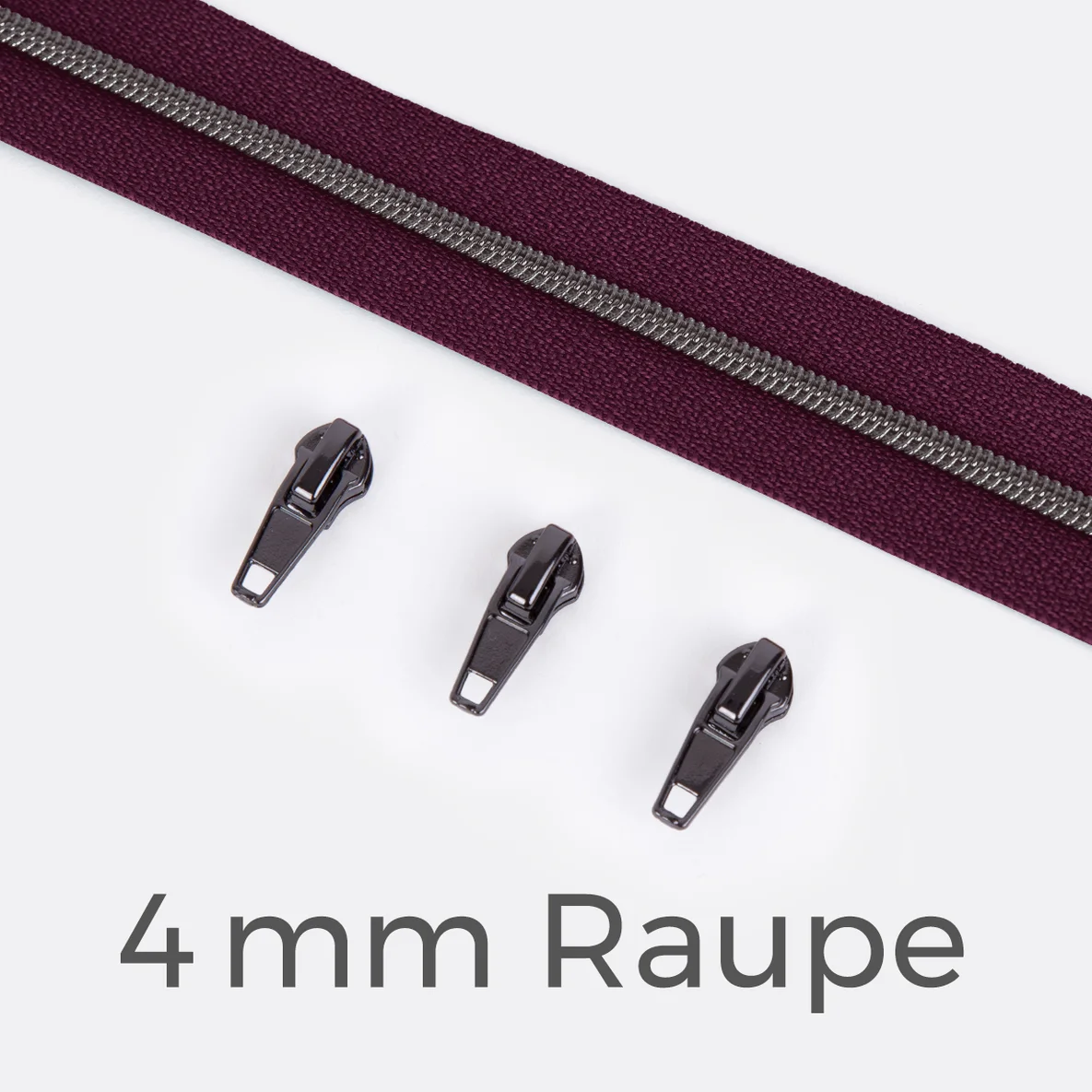 Reißverschluss Gunmetal 4mm Helle Beere D525