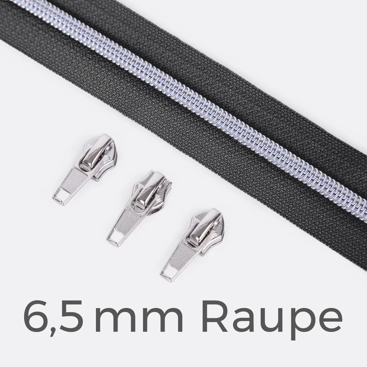 Reißverschluss Metallisiert Silber 6,5mm Anthrazit B39