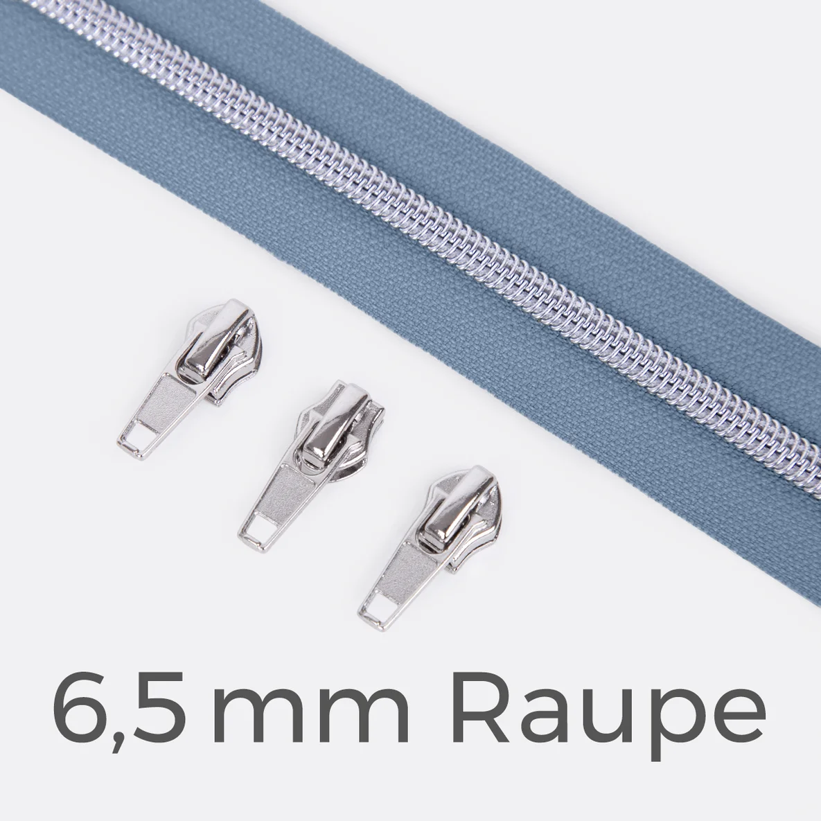 Reißverschluss Metallisiert Silber  6,5mm Pastellblau D339