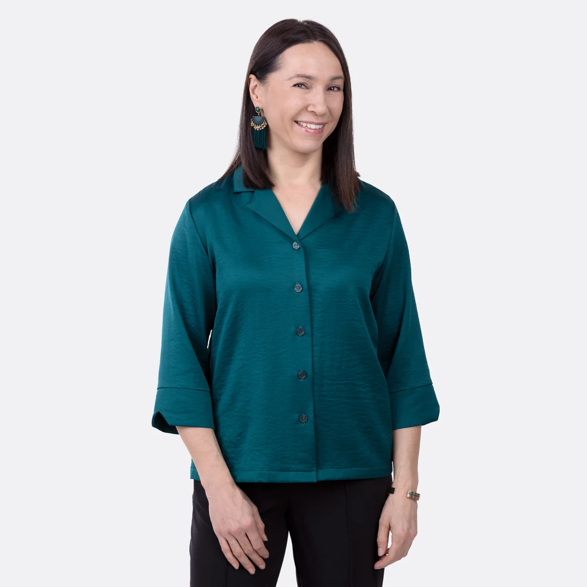 Hemdbluse "Faith" aus Viskose Cupro Crushed Uni Petrol