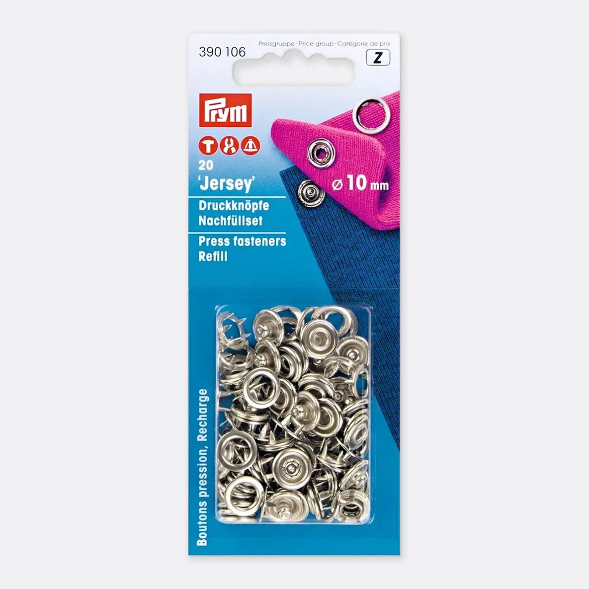 PRYM Jersey Druckknöpfe 10 mm Silber Nachfüllpackung