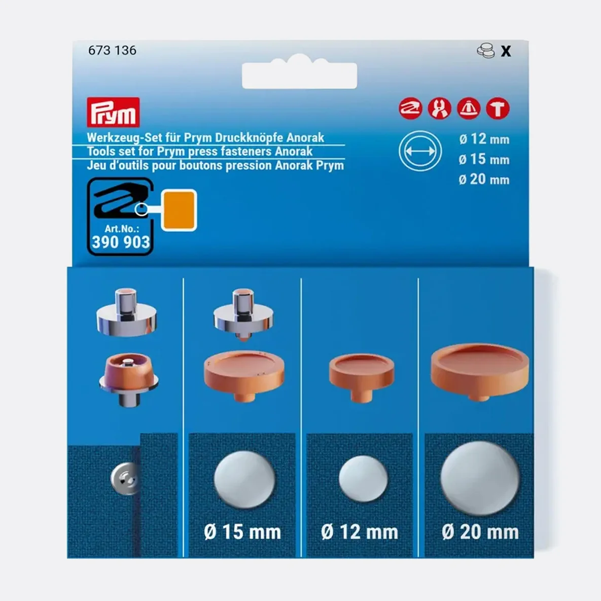PRYM Werkzeug-Set für Anorakdruckknöpfe 12, 15 und 20mm
