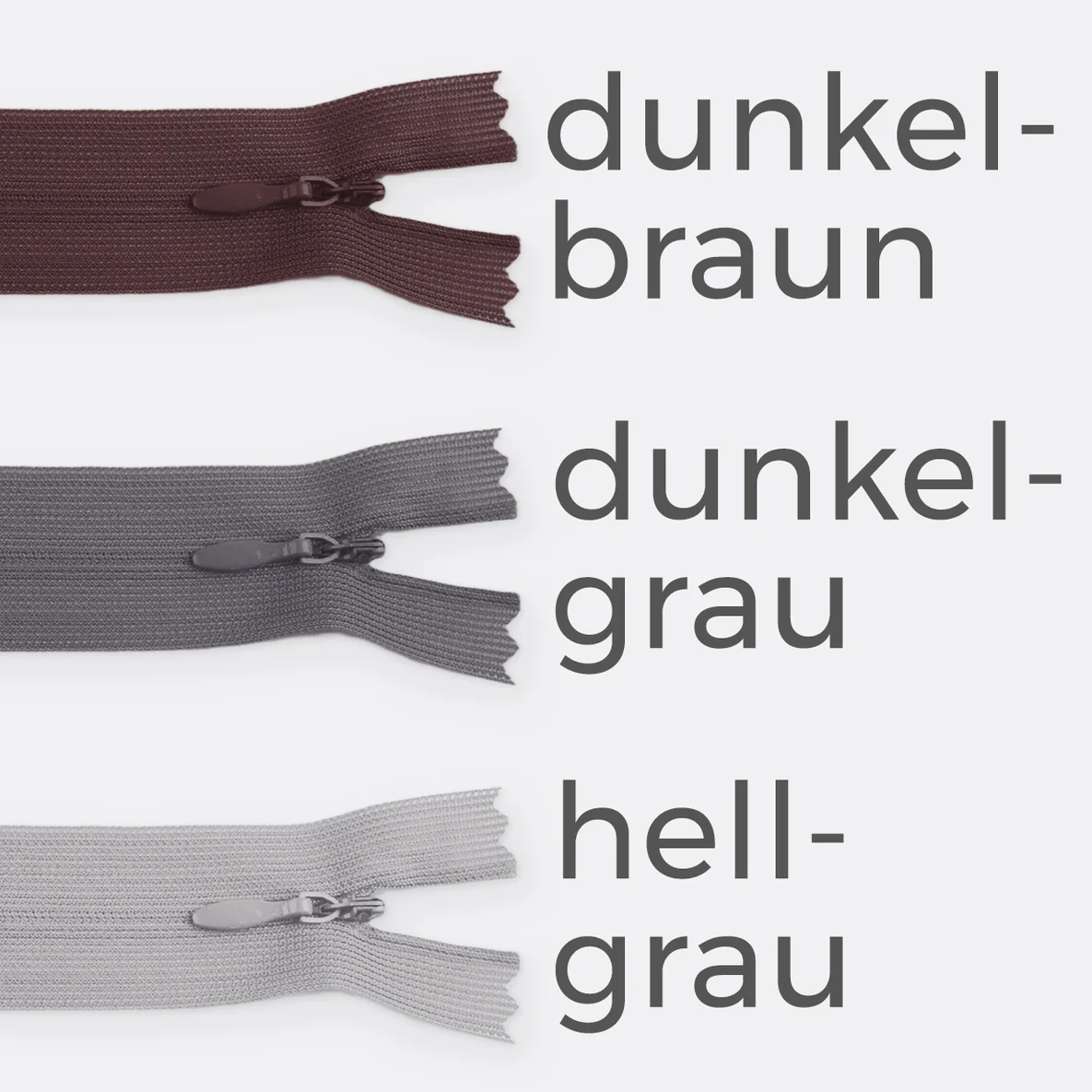 Reißverschluss Nahtverdeckt 25 cm, dunkelbraun, dunkelgrau, hellgrau