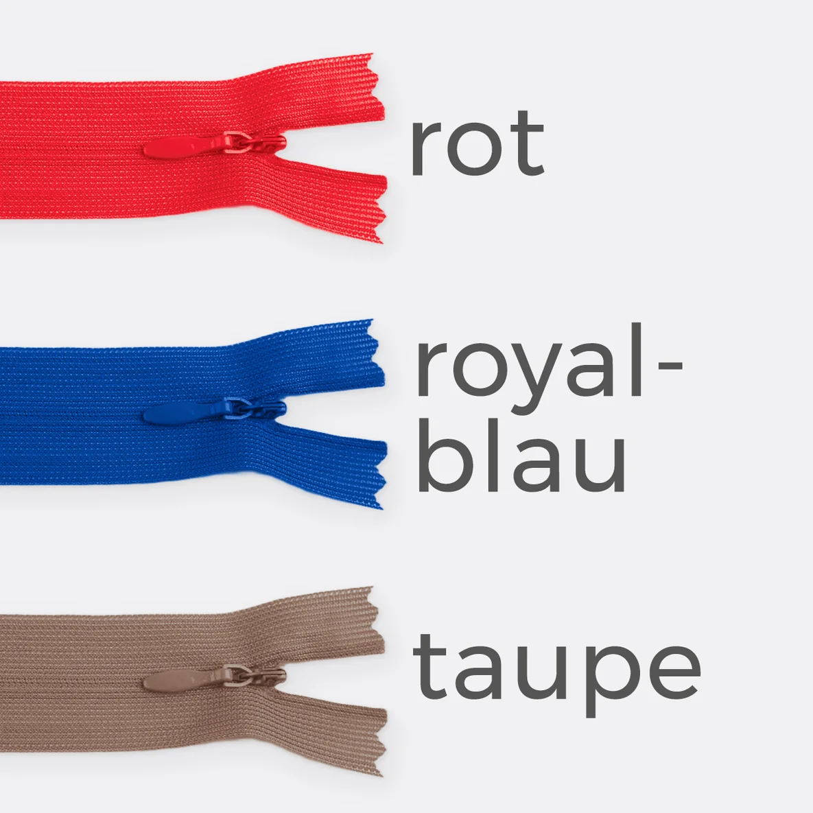 Reißverschluss Nahtverdeckt 60 cm, rot, royalblau, taupe