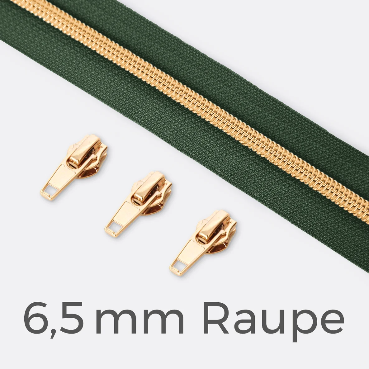 Endlos-Reißverschluss 6,5mm Raupe Gold Dunkelgrün D190