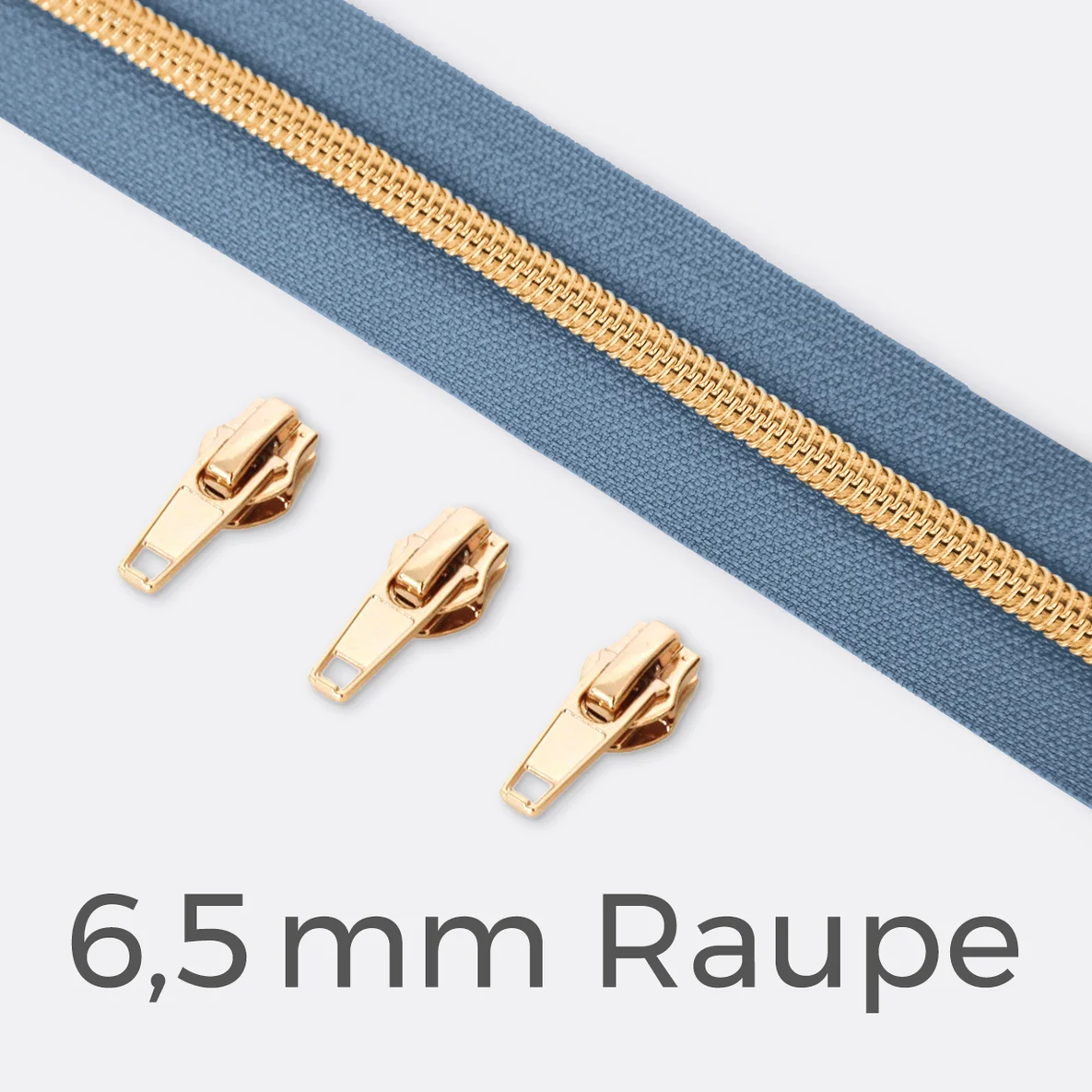 Endlos-Reißverschluss 6,5mm Raupe Gold Blassblau D205
