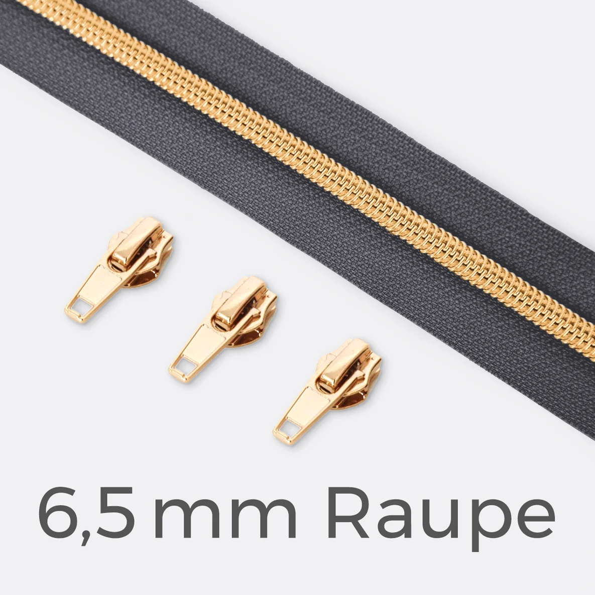 Endlos-Reißverschluss 6,5mm Raupe Gold Dunkelgrau D306