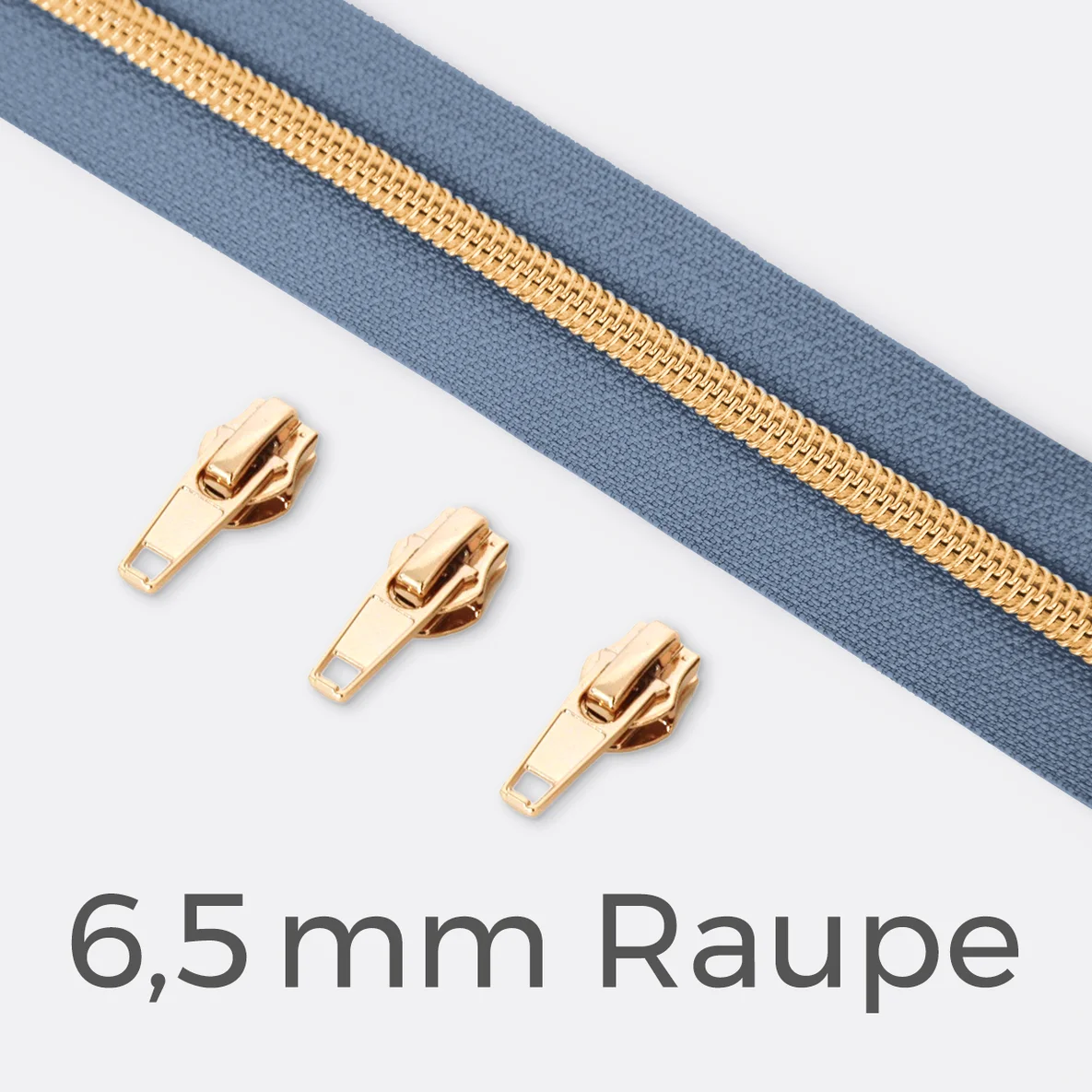 Endlos-Reißverschluss 6,5mm Raupe Gold Pastellblau D339