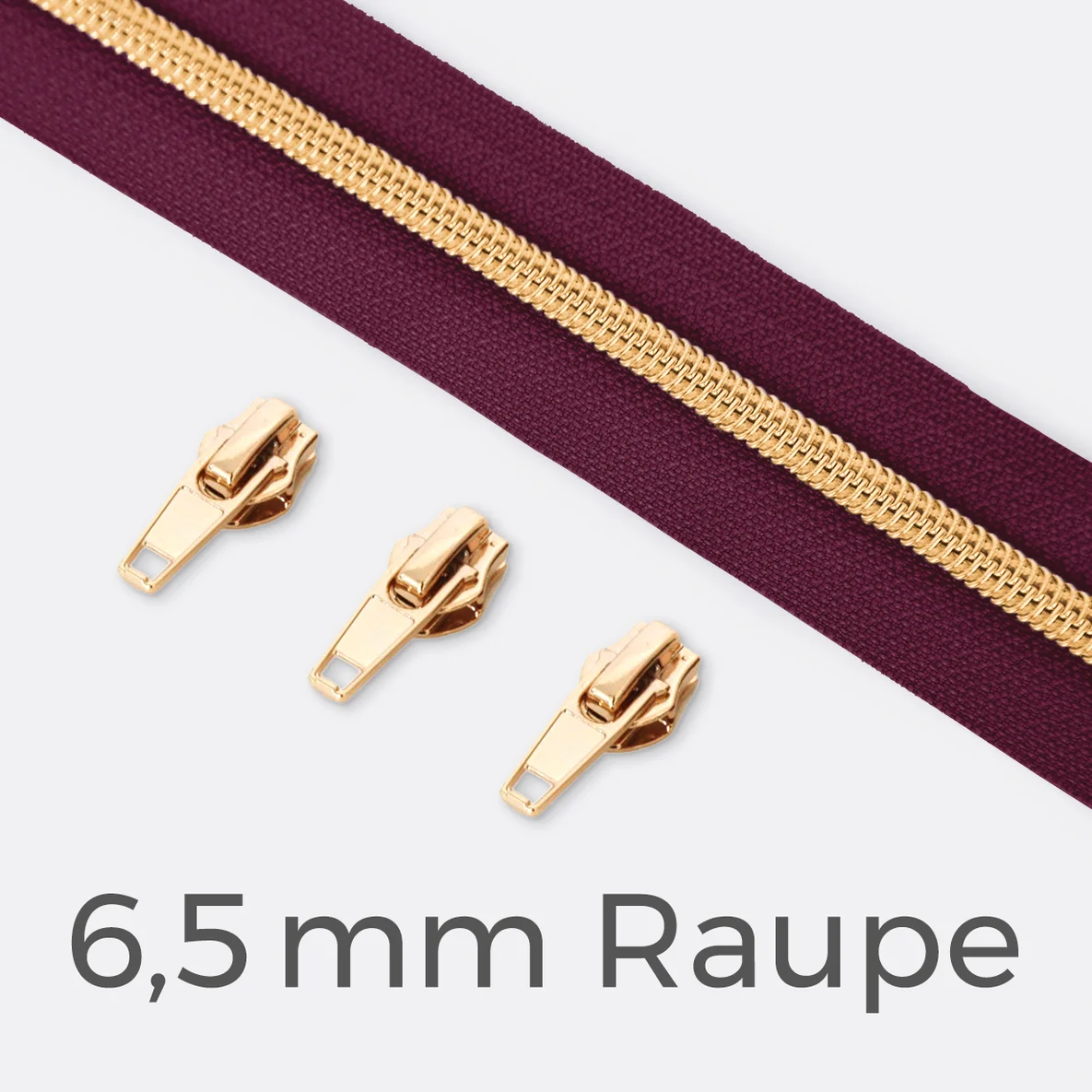 Endlos-Reißverschluss 6,5mm Raupe Gold Helle Beere D525
