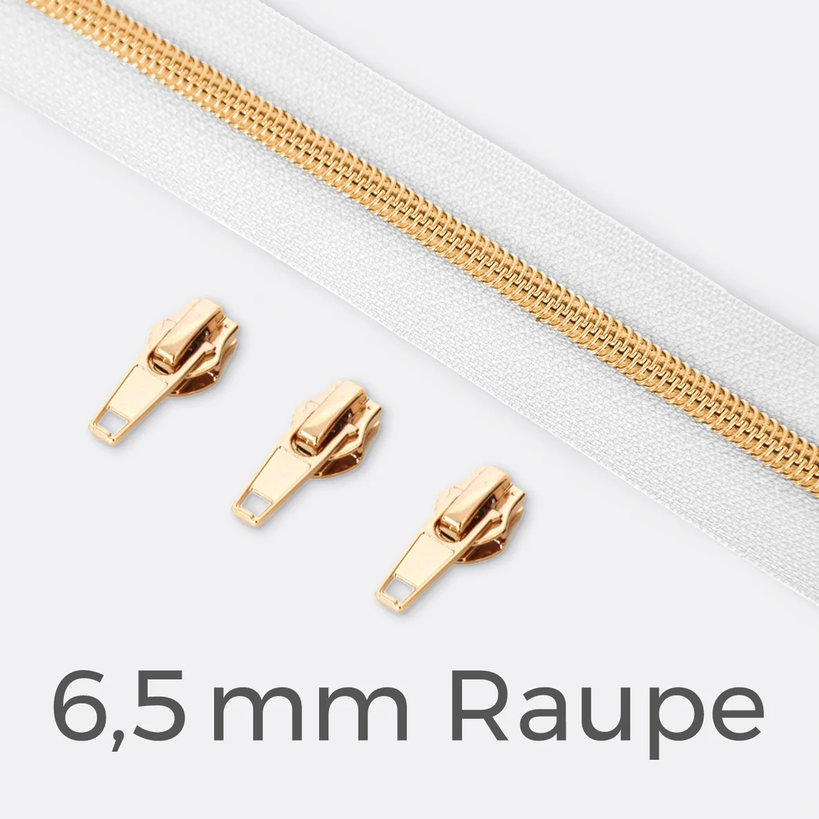 Endlos-Reißverschluss 6,5mm Raupe Gold Weiß B3