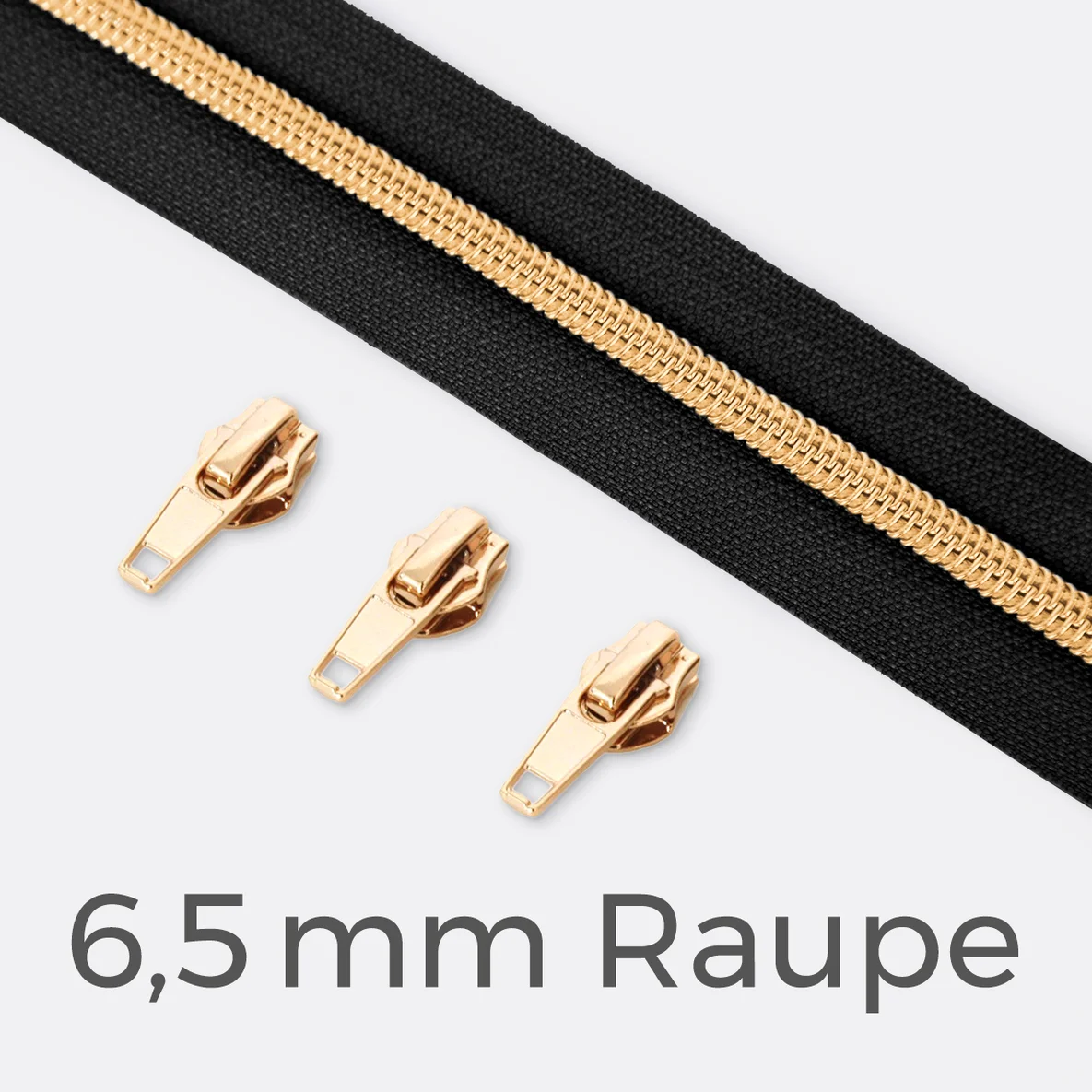 Endlos-Reißverschluss 6,5mm Raupe Gold Schwarz B5