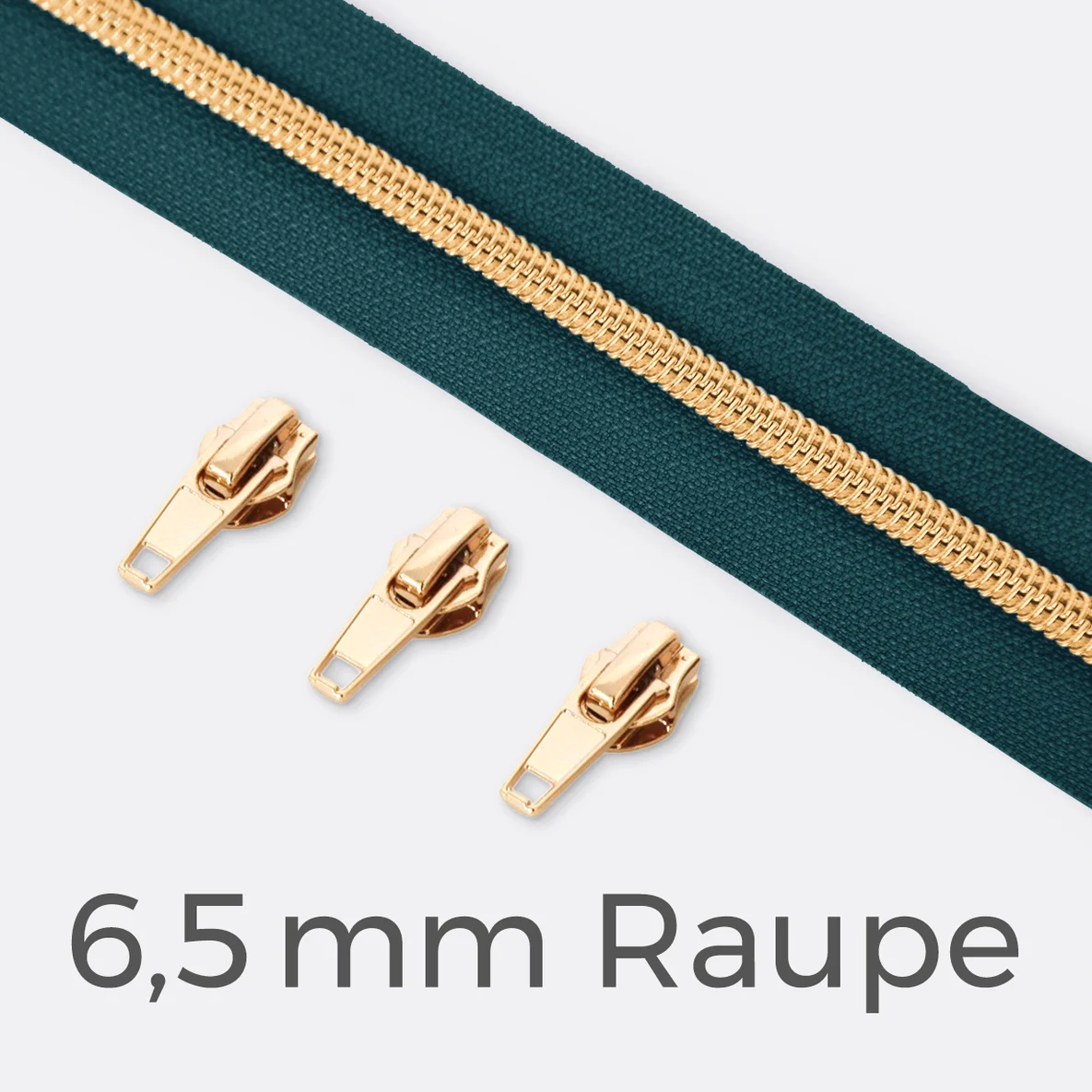 Endlos-Reißverschluss 6,5mm Raupe Gold Petrol D103