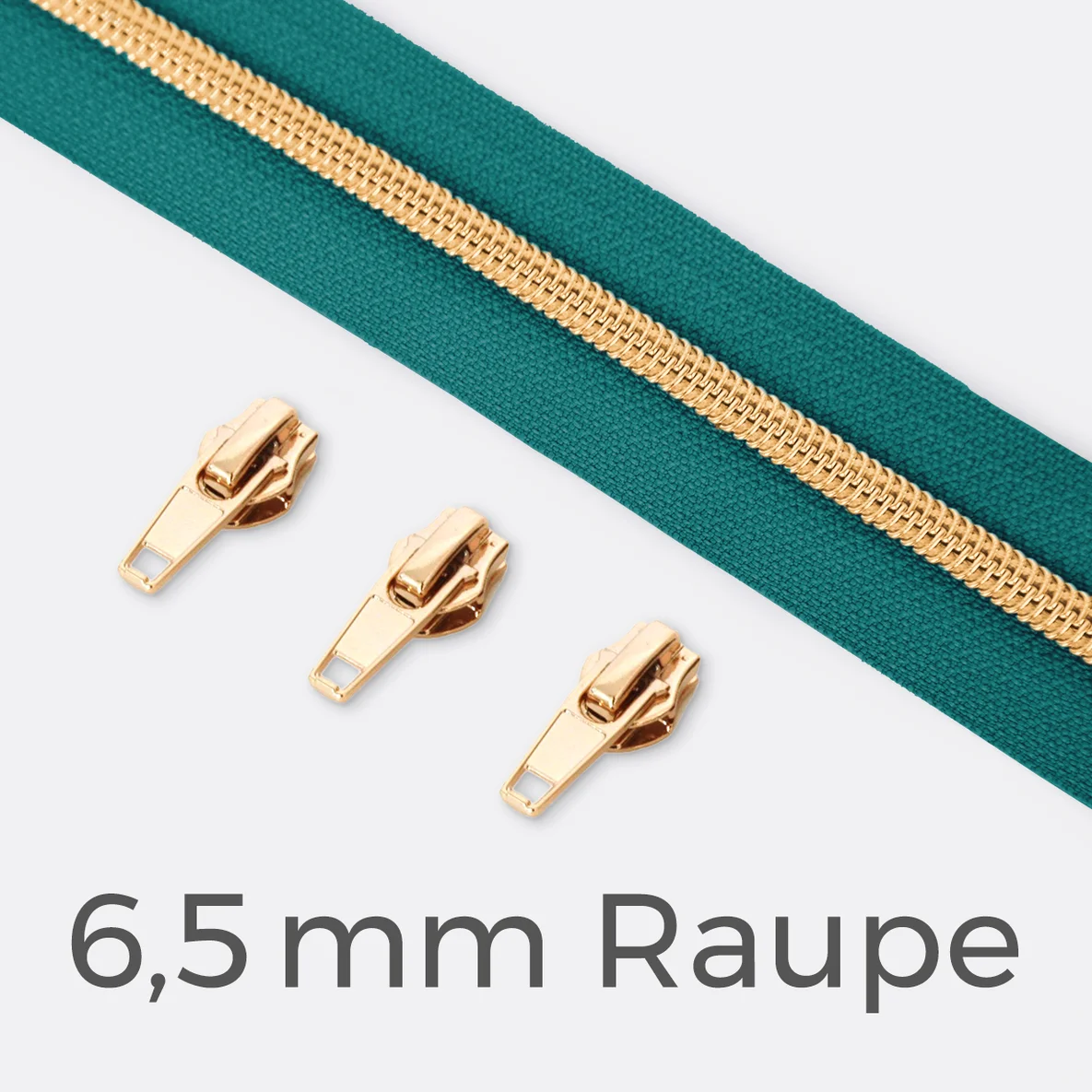 Endlos-Reißverschluss 6,5mm Raupe Gold Türkis D877