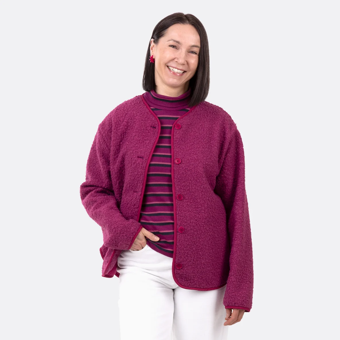 Damen Schnittmuster Teddyjacke "Tilda" aus Bouclé in Fuchsia