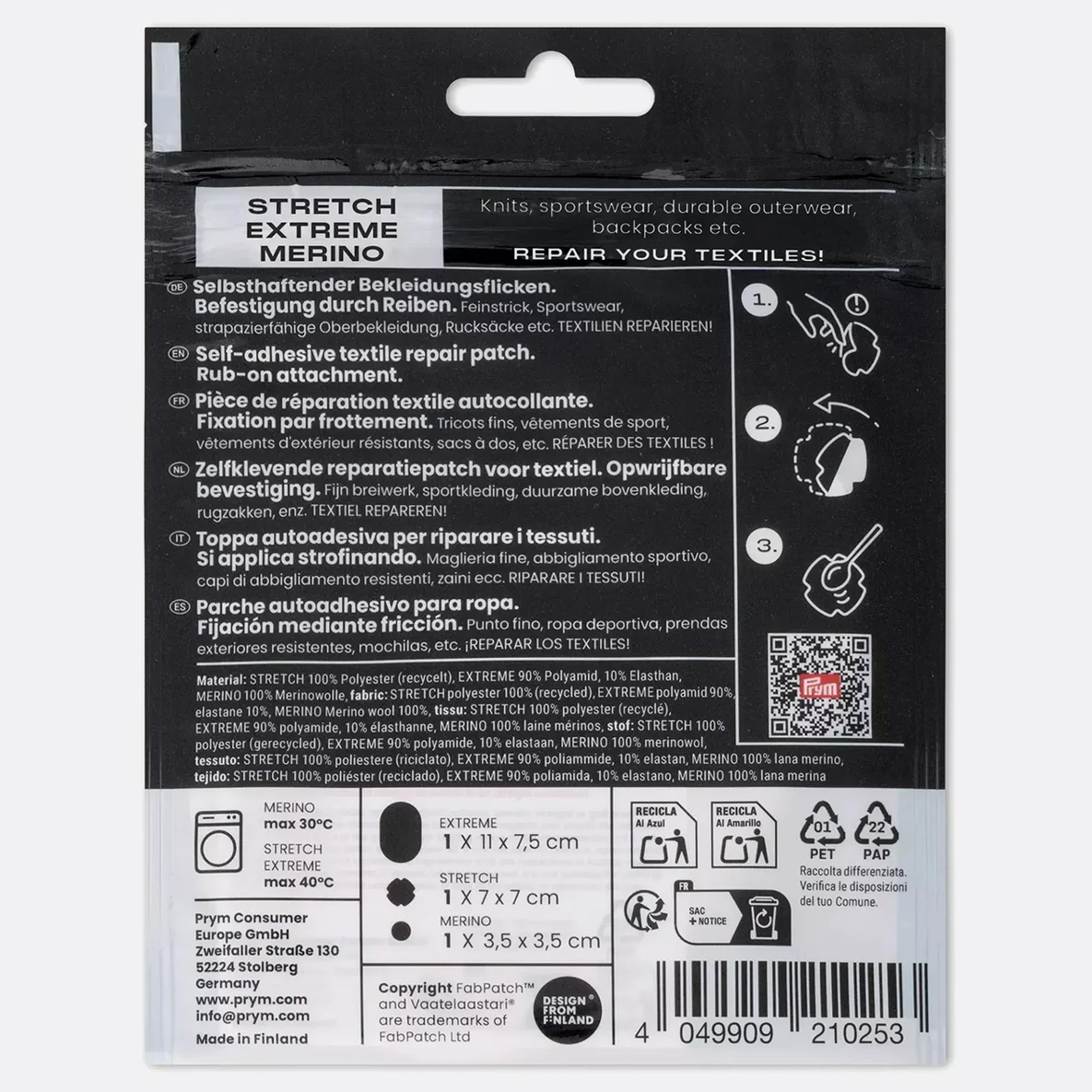 PRYM Rub-on Patch REPAIR KIT 3 Stück Schwarz