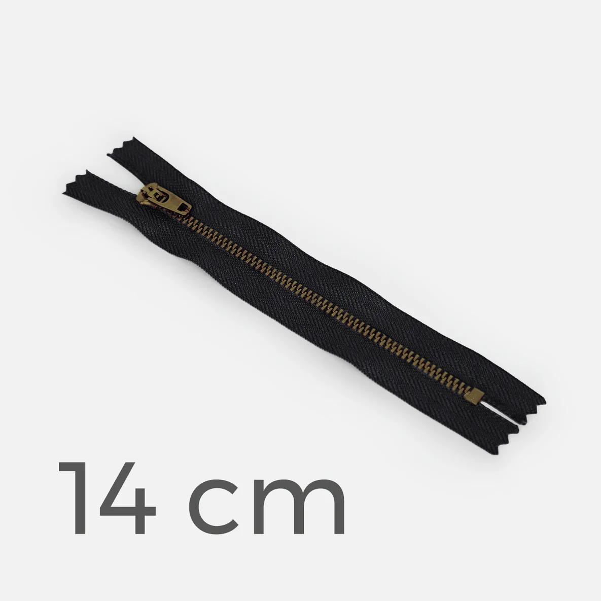 Jeans Reißverschluss 14 cm in Schwarz mit Zähnchen in Messing