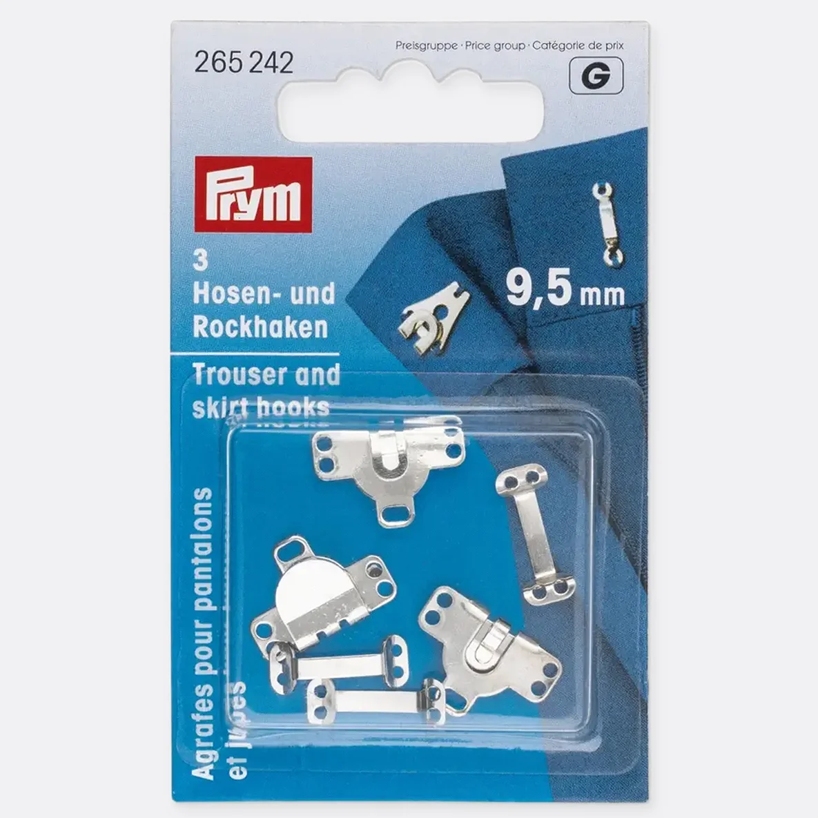 PRYM Hosen- oder Rockhaken und Stege 9,5mm Silberfarbig 3 Stück